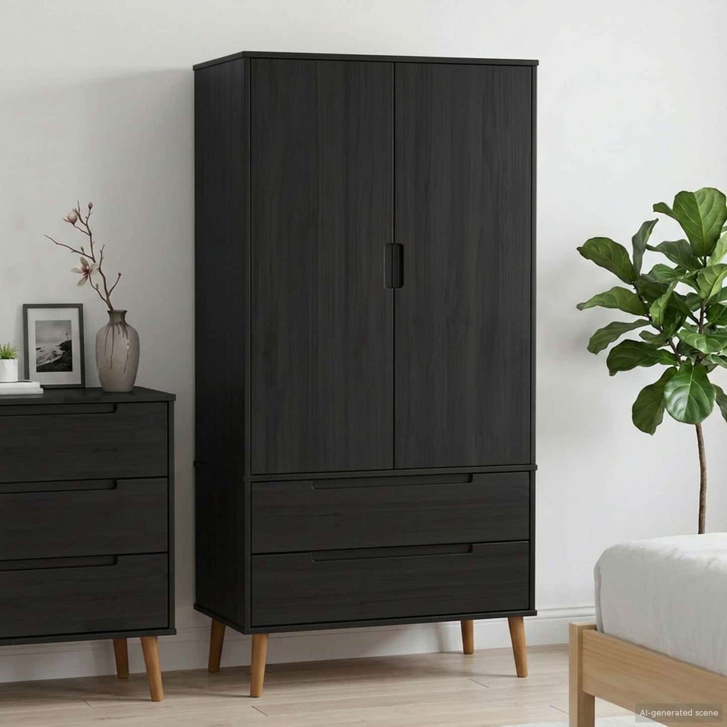 Garderobeskap MOLDE Svart 90 x 55 x 175 cm Heltre furu