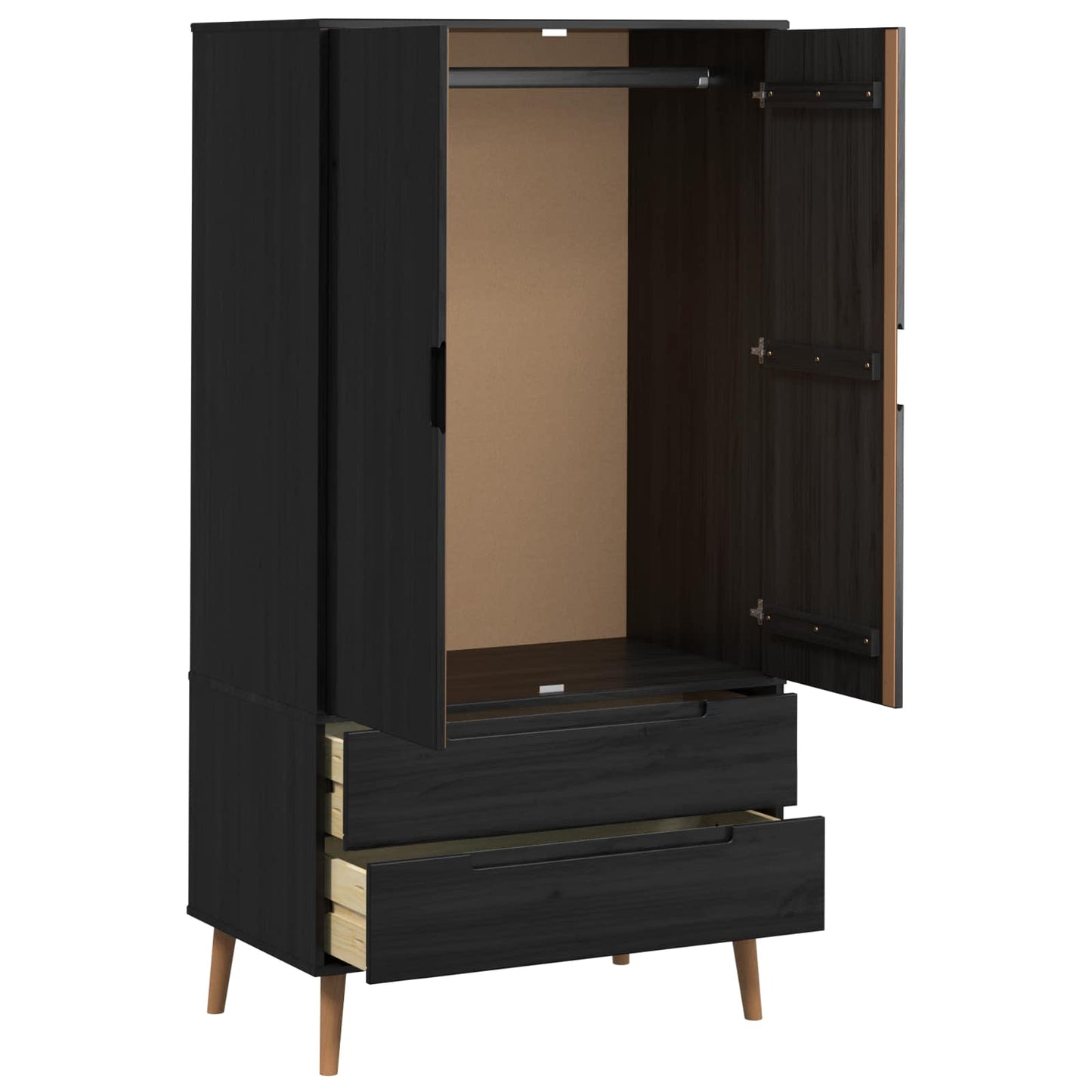 Garderobeskap MOLDE Svart 90 x 55 x 175 cm Heltre furu