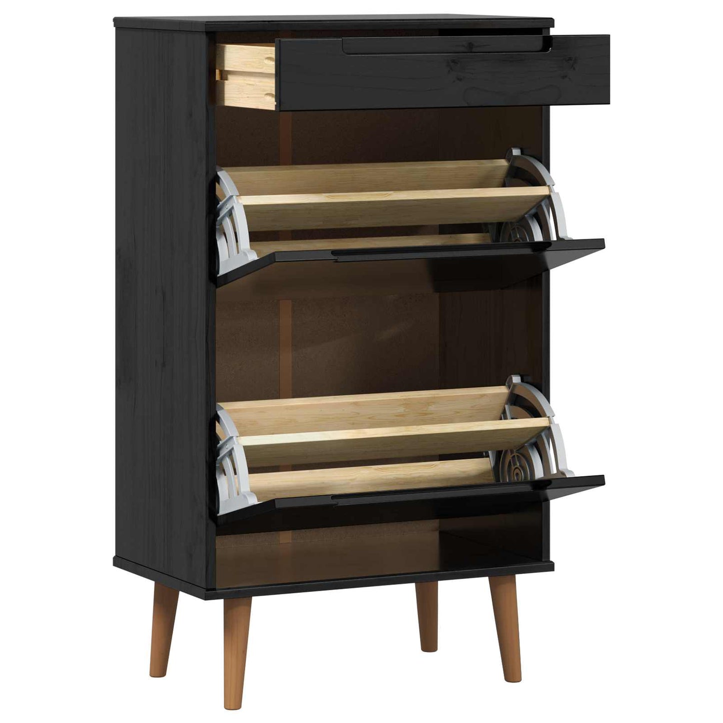 Sko Skap MOLDE 59,5 x 35 x 103 cm Heltre furu Svart