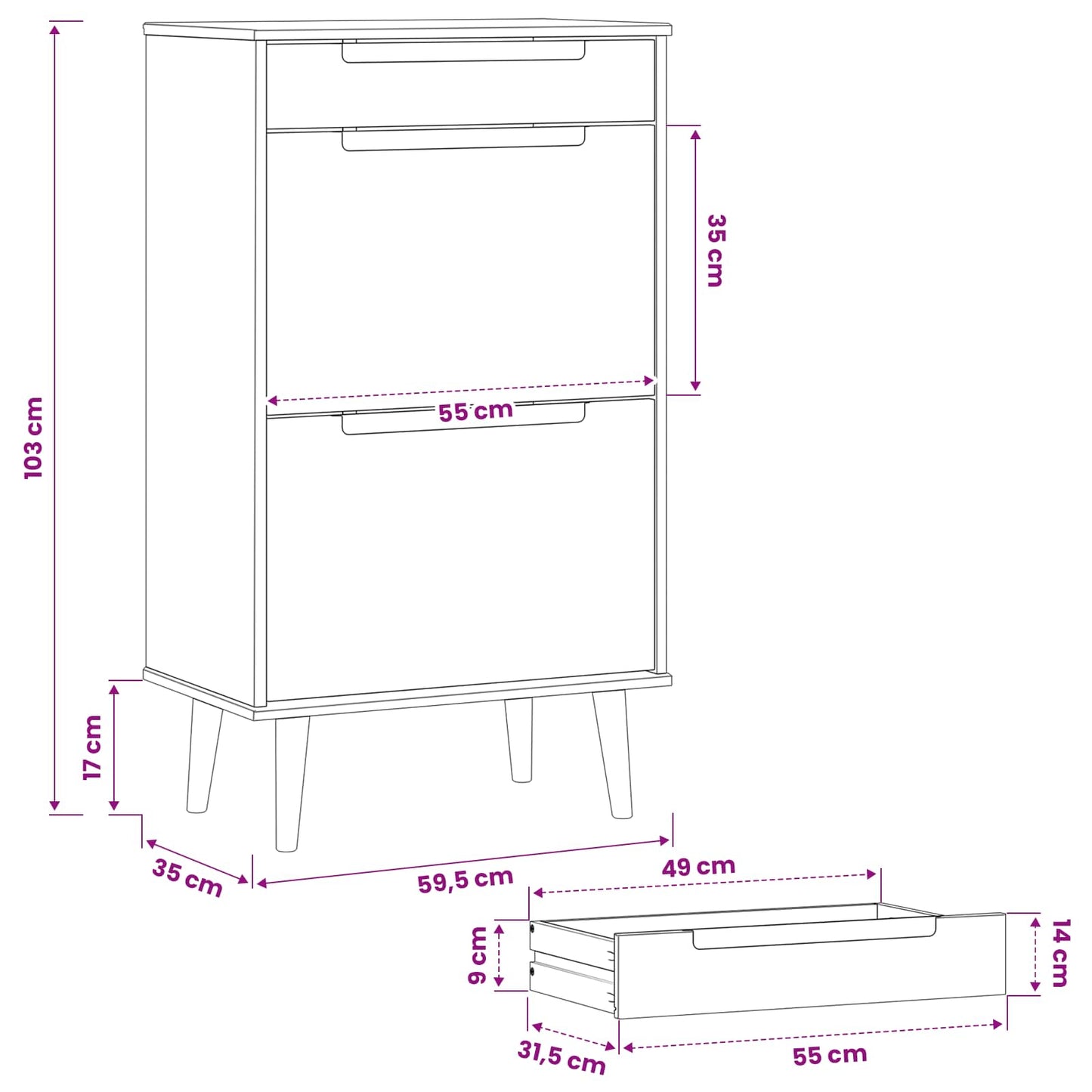 Sko Skap MOLDE 59,5 x 35 x 103 cm Heltre furu Svart