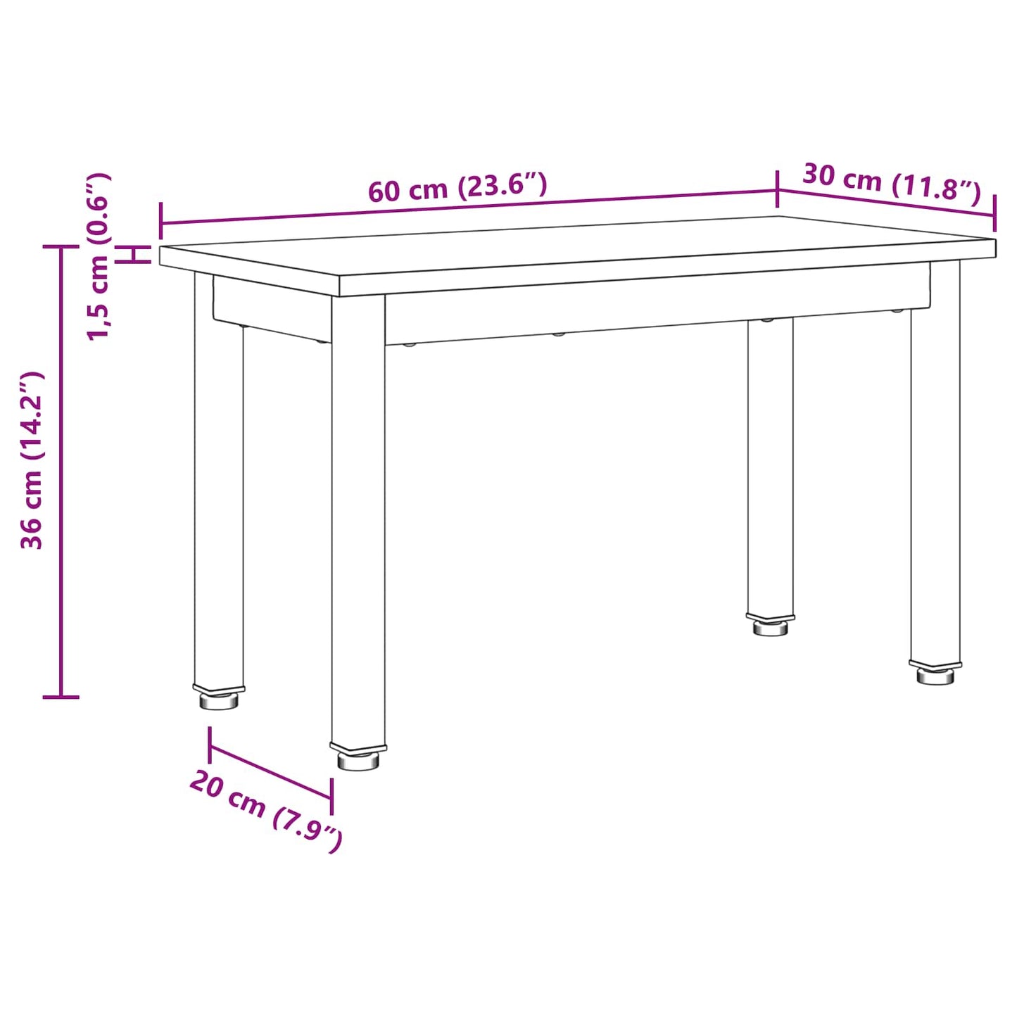 Kaffebord Svart Eik 60 x 30 x 36 cm Konstruert tre