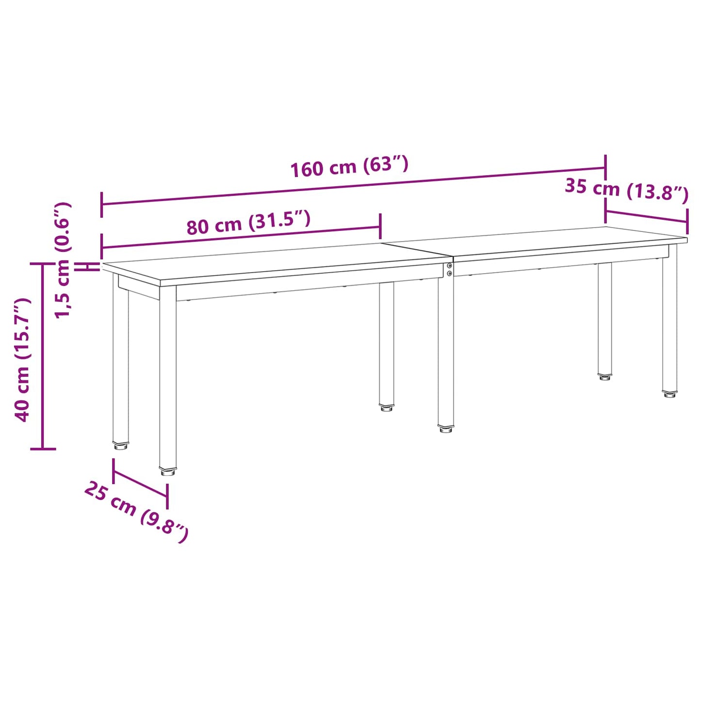 benk Kunstnerisk Eik 160 x 35 x 45 cm Konstruert tre
