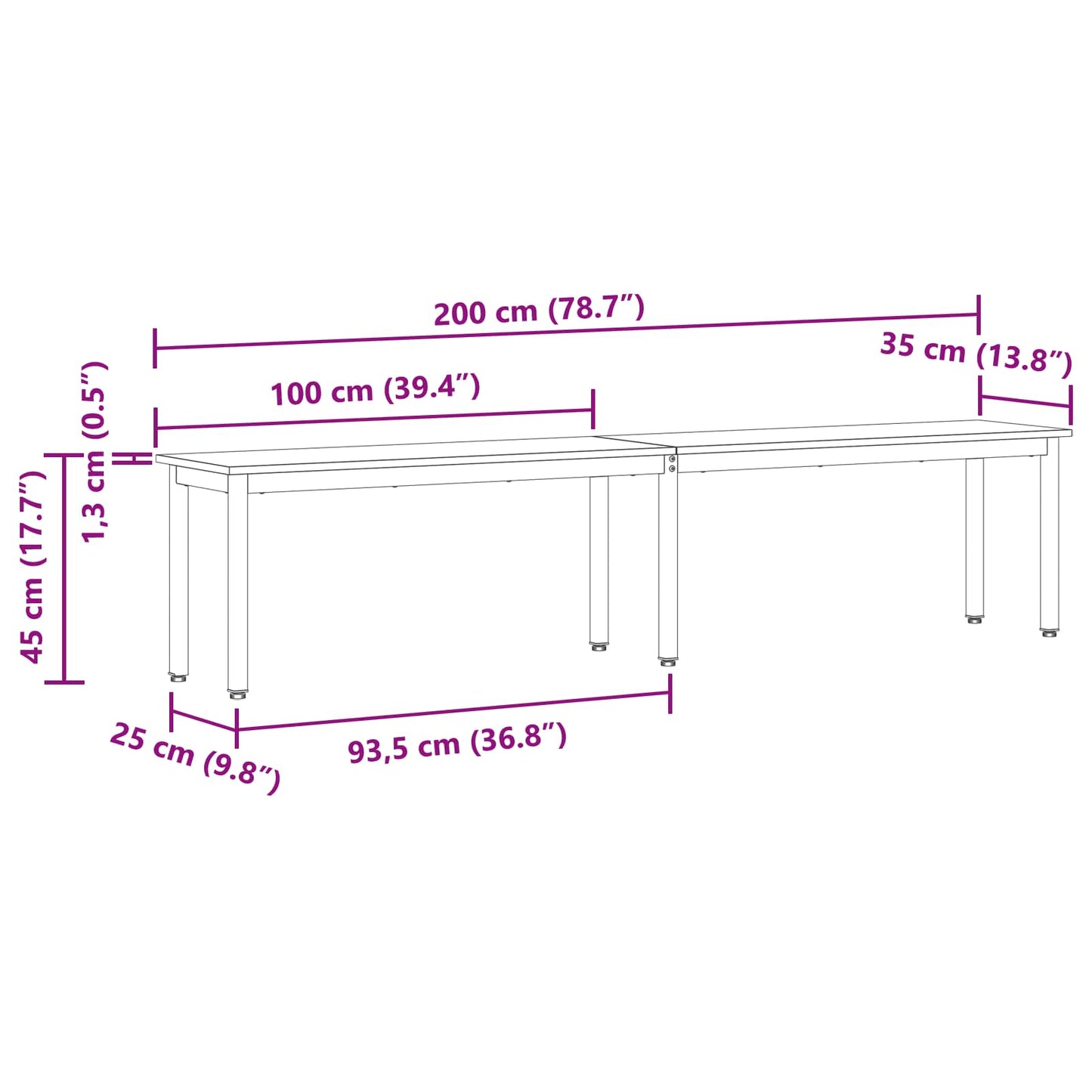 benk Gammelt tre 200 x 35 x 45 cm Konstruert tre