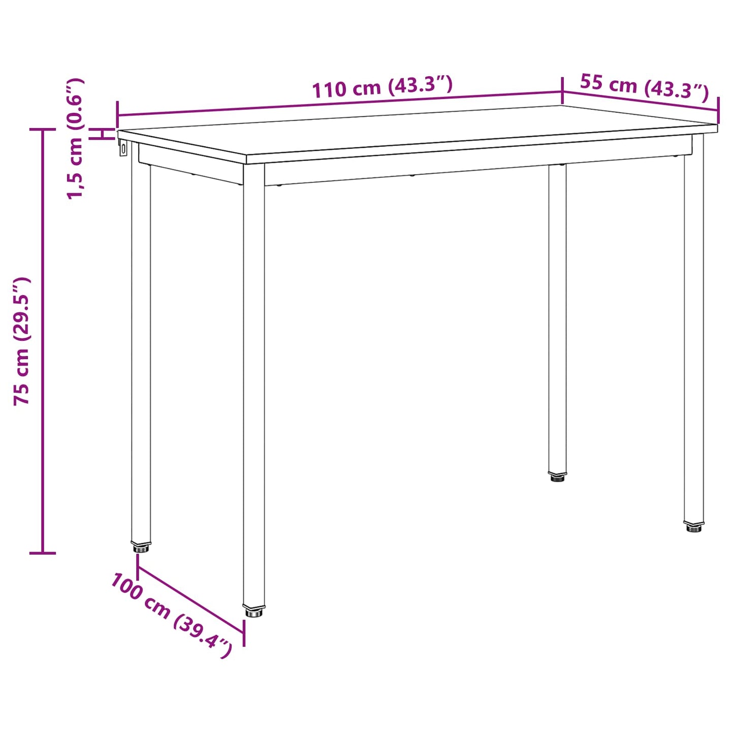 Spisebord 110 x 100 x 75 cm METALL