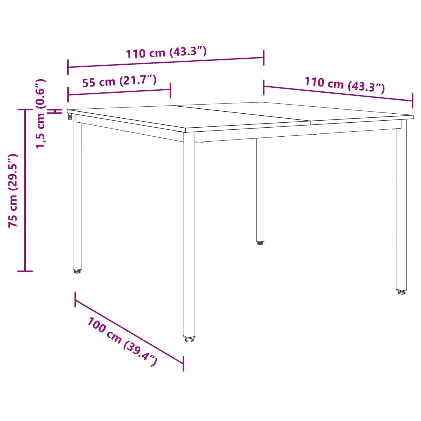 Spisebord 110 x 110 x 75 cm METALL