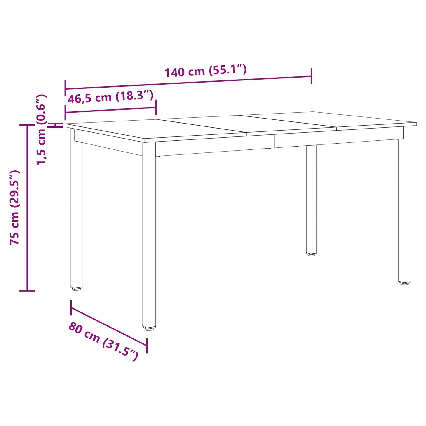 Spisebord 140 x 80 x 75 cm METALL