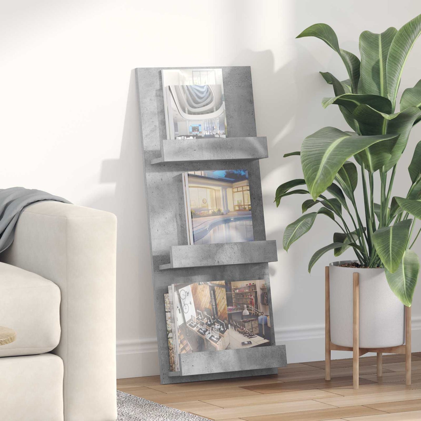 Magasinreol med hylle Betonggrå 43 x 11 x 102 cm Konstruert tre