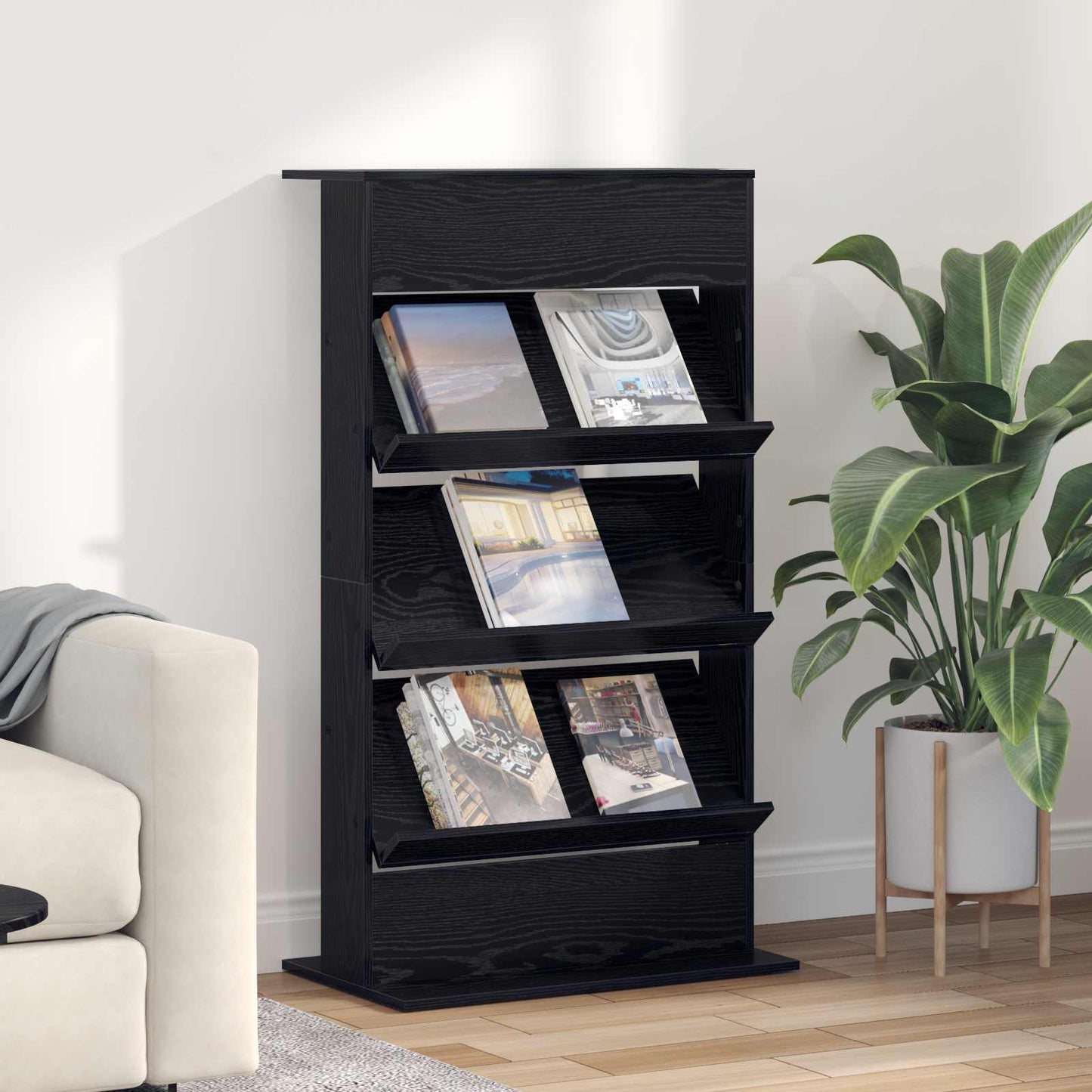 Magasinreol med hylle Svart Eik 70 x 41 x 126 cm Konstruert tre