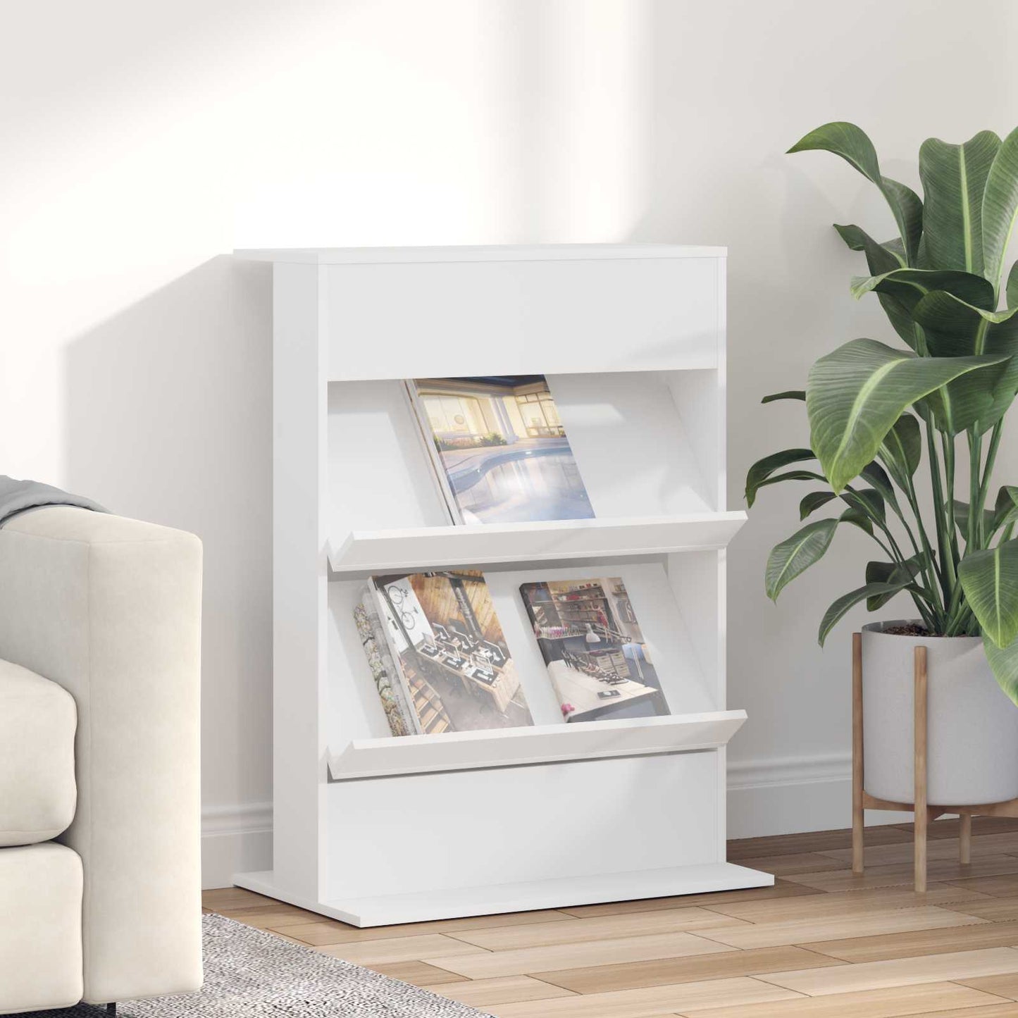 Magasinreol med hylle Hvit 70 x 41 x 96 cm Konstruert tre vidaXL