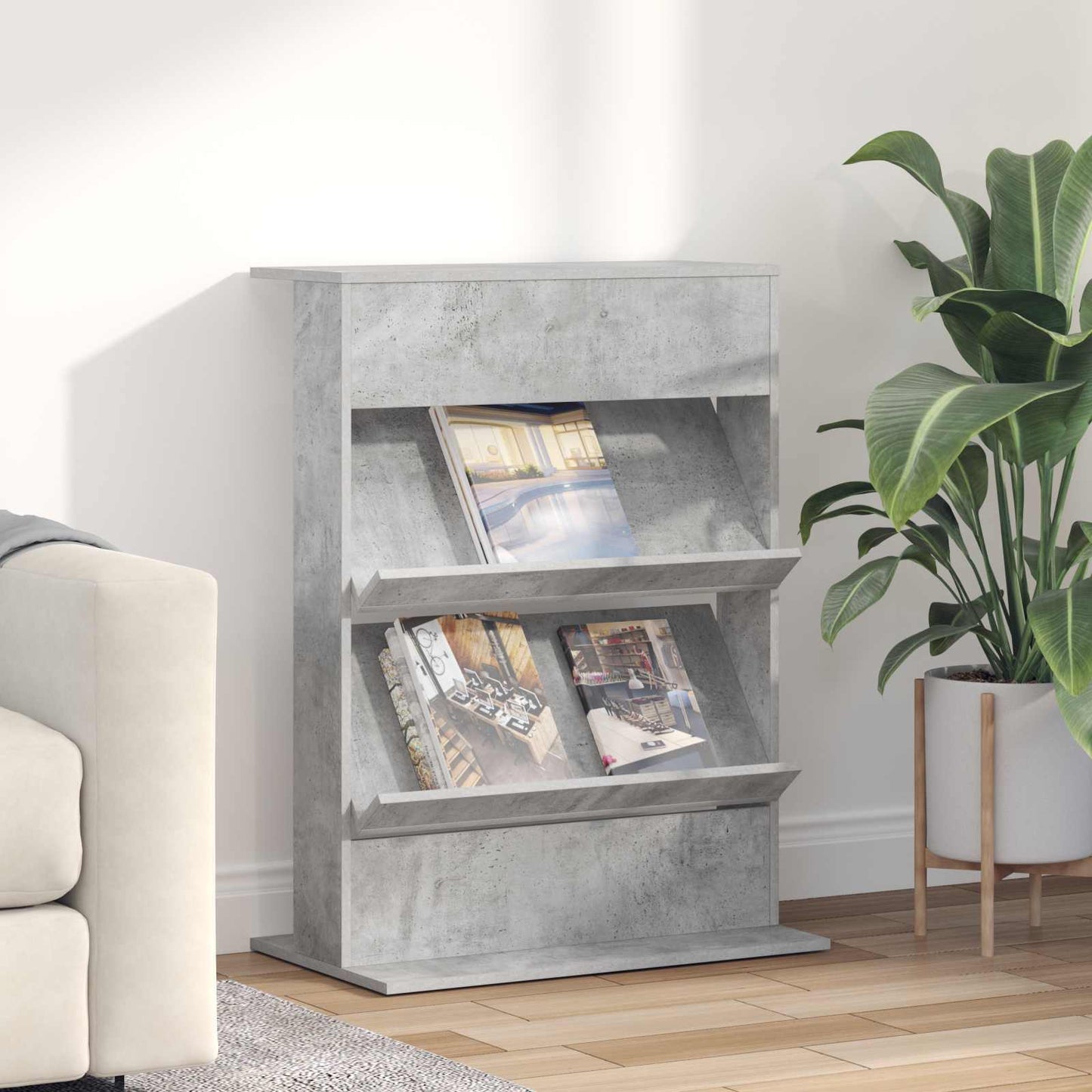 Magasinreol med hylle Betonggrå 70 x 41 x 96 cm Konstruert tre