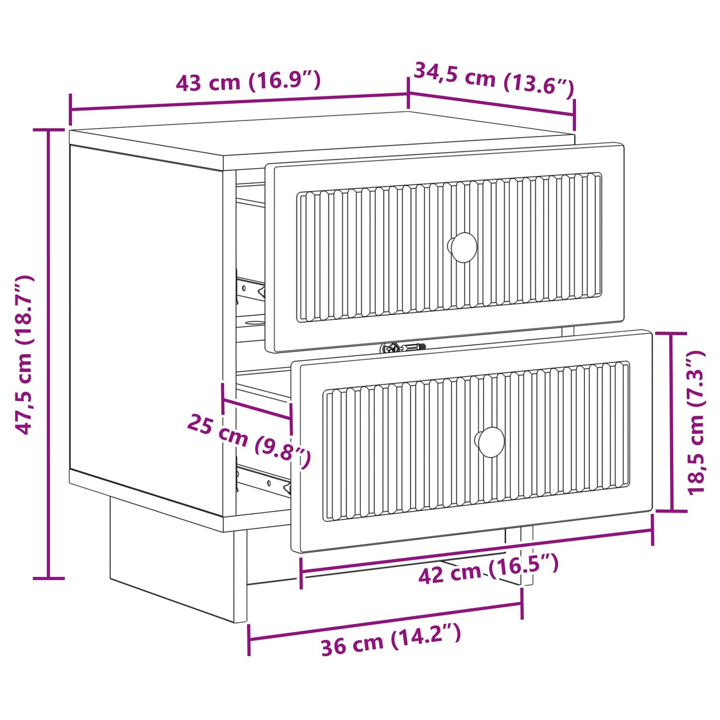 Nattbordskap med skuff 2 pcs Artisan eik 43 x 34,5 x 47,5 cm