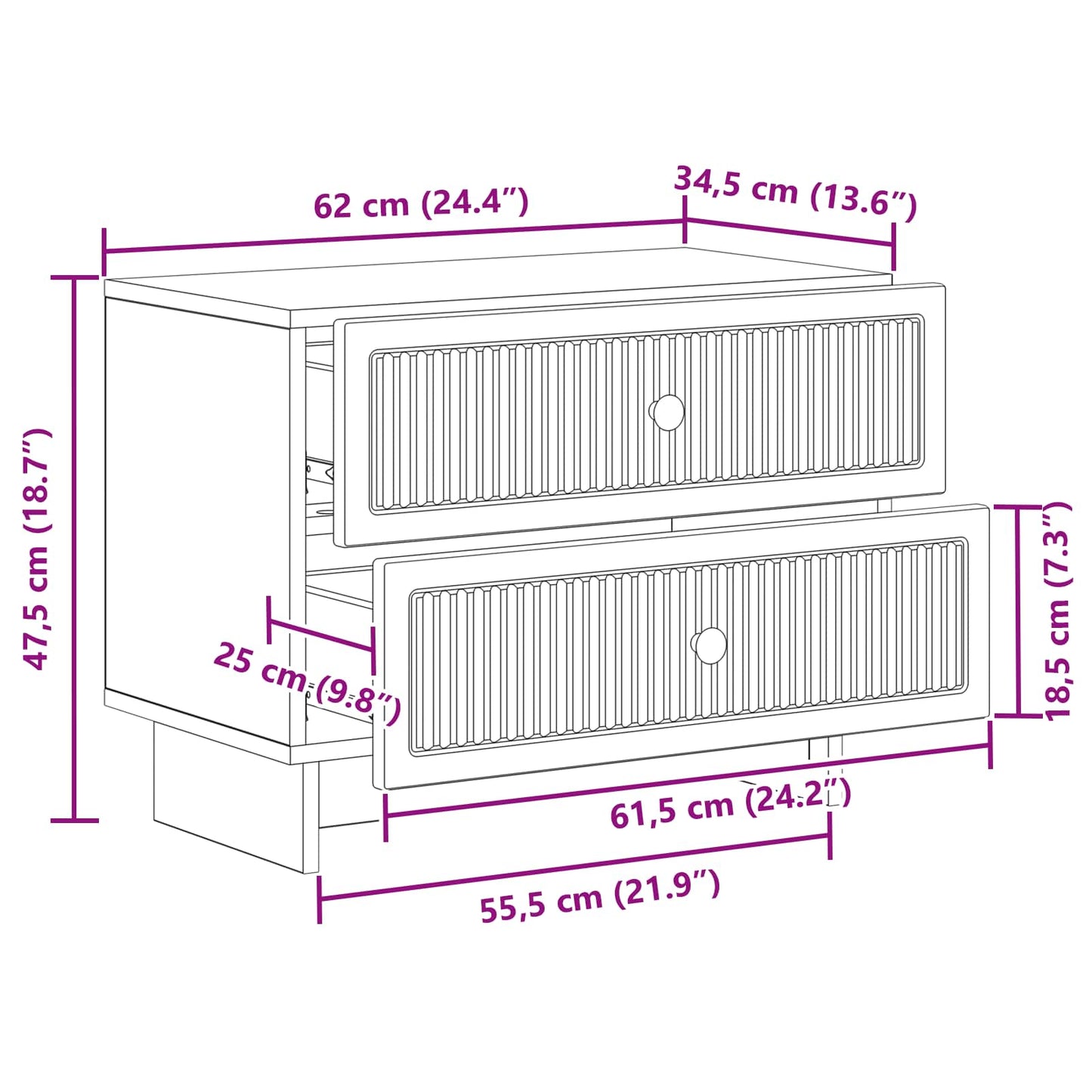 Nattbordskap Sonoma eik 62 x 34,5 x 47,5 cm Konstruert tre