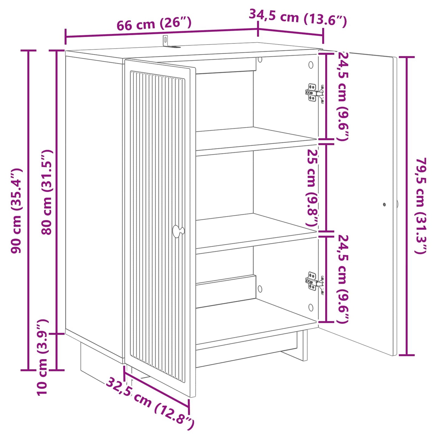 Serviesskap Røkt Eik 66 x 34,5 x 90 cm Konstruert tre