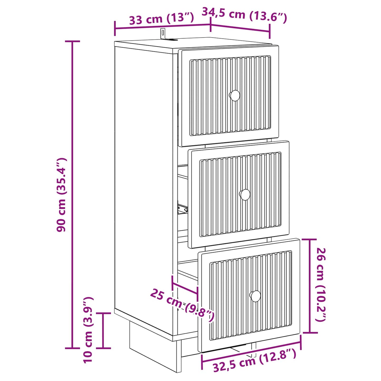 Skuffeskap Gammelt tre 33 x 34,5 x 90 cm Konstruert tre