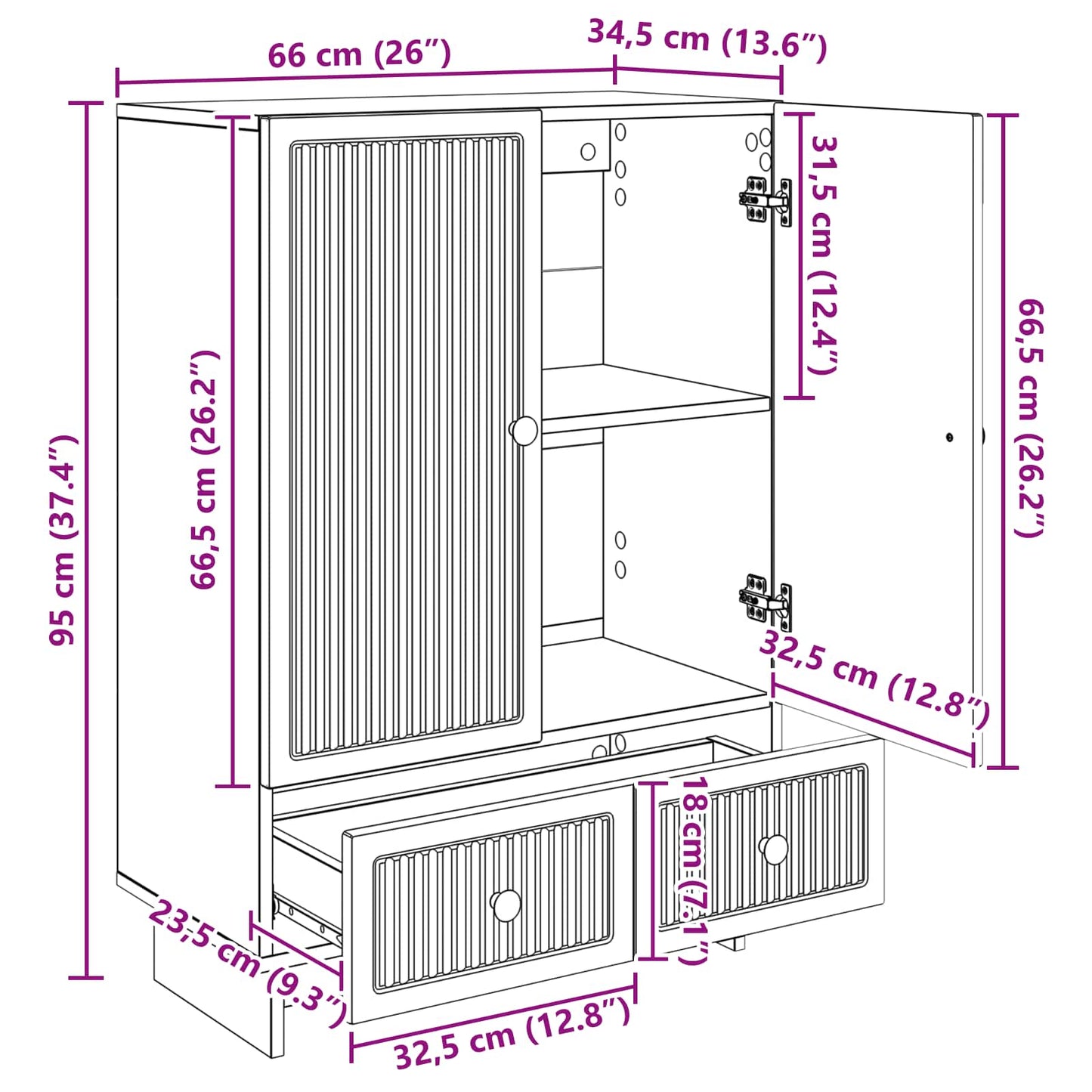 Serviesskap Sonoma eik 66 x 34,5 x 95 cm Konstruert tre