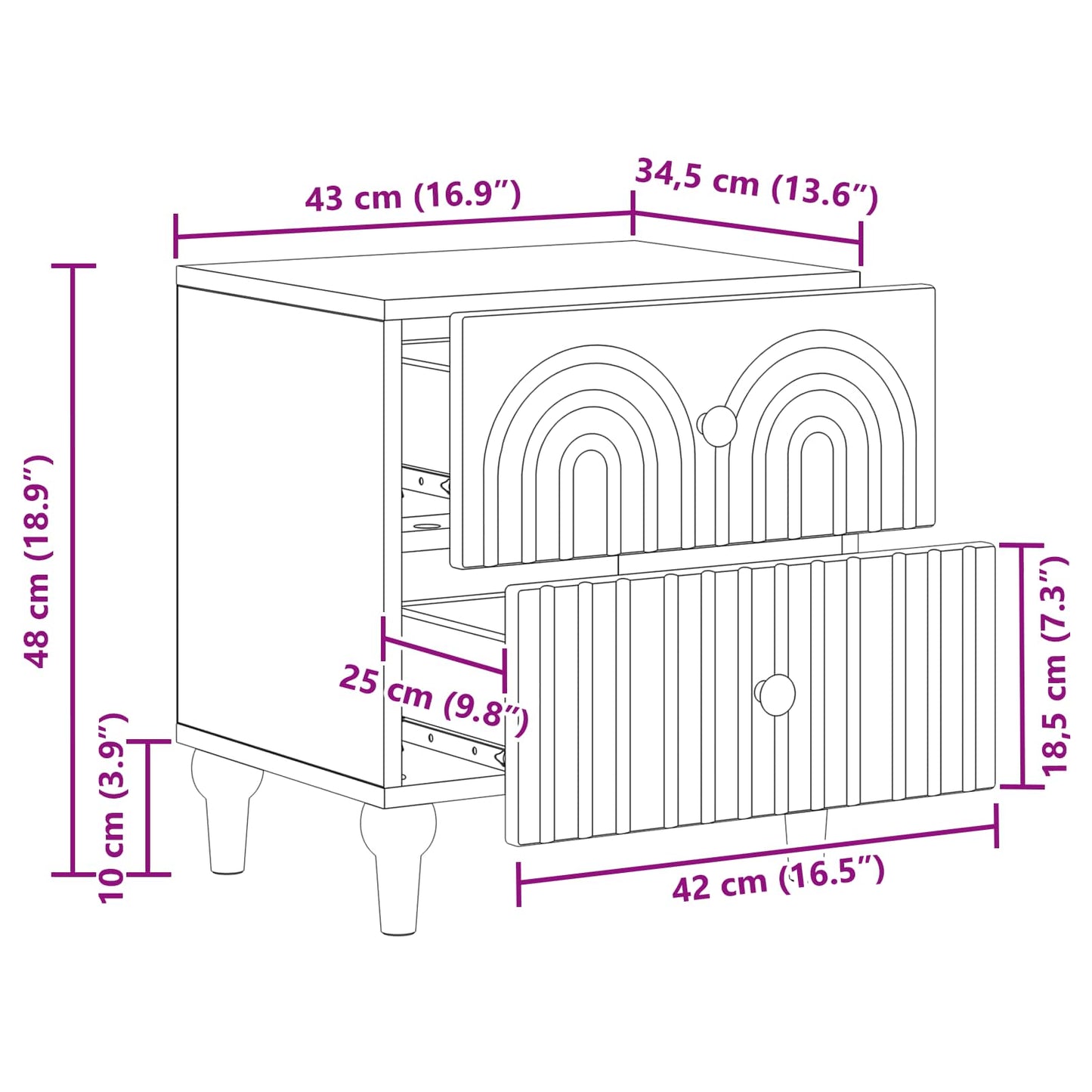 Nattbordskap Betonggrå 43 x 34,5 x 48 cm Konstruert tre