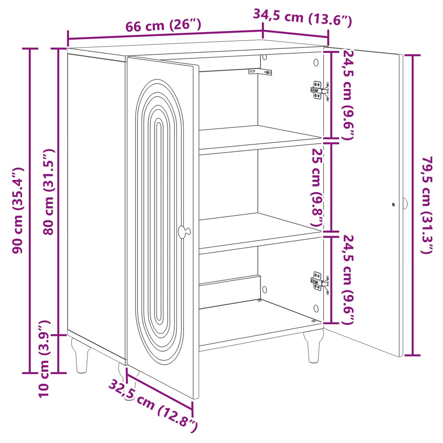 Serviesskap Betonggrå 66 x 34,5 x 90 cm Konstruert tre