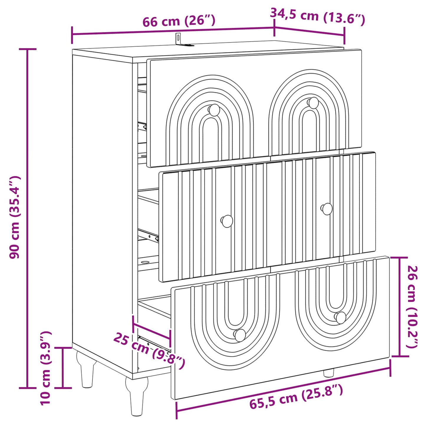 Skuffeskap Hvit 66 x 34,5 x 90 cm Konstruert tre