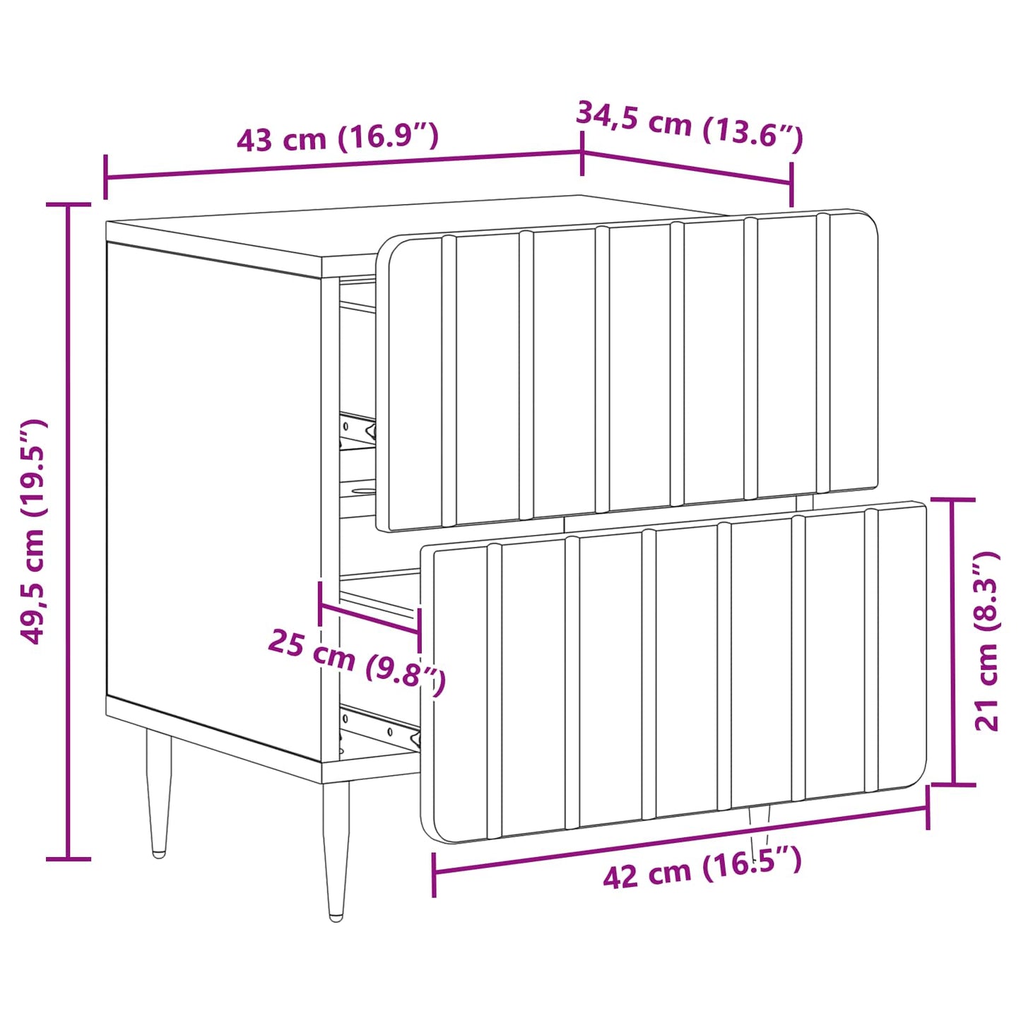 Nattbordskap med skuff 2 pcs Sonoma eik 43 x 34,5 x 49,5 cm
