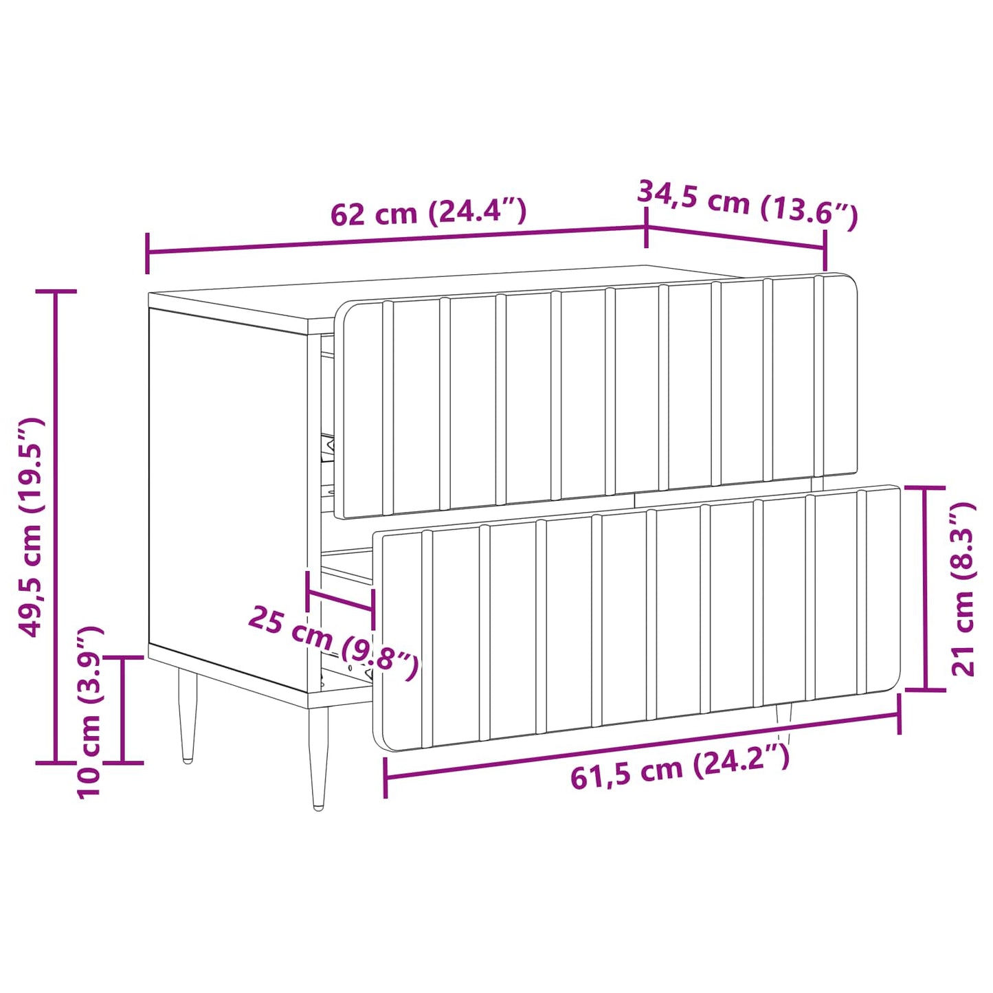 Nattbordskap med skuff Hvit 62 x 34,5 x 49,5 cm Konstruert tre