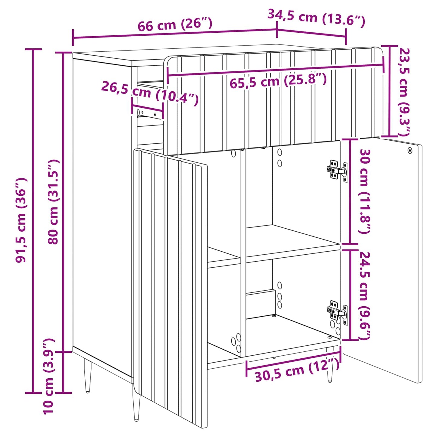 Serviesskap Høgglans hvit 66 x 34,5 x 92 cm Konstruert tre