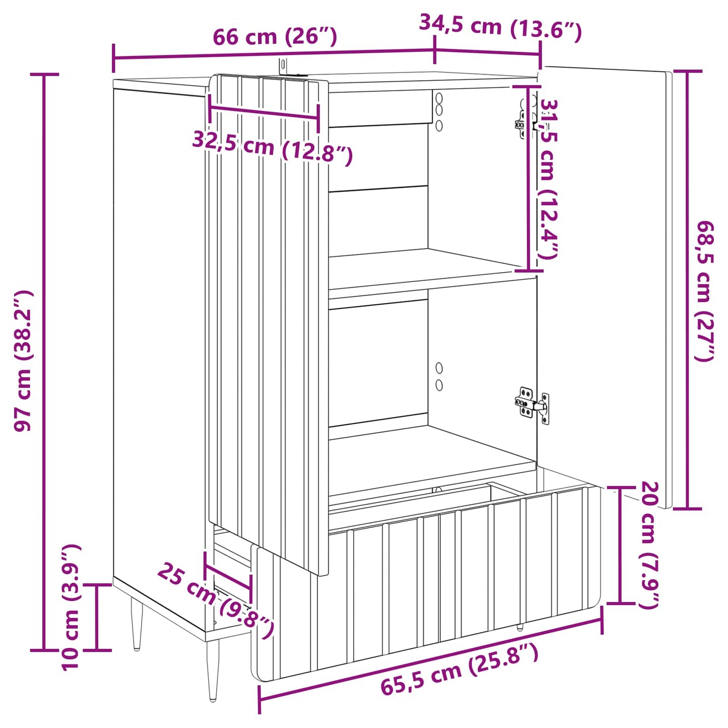 Serviesskap Sonoma eik 66 x 34,5 x 97 cm Konstruert tre