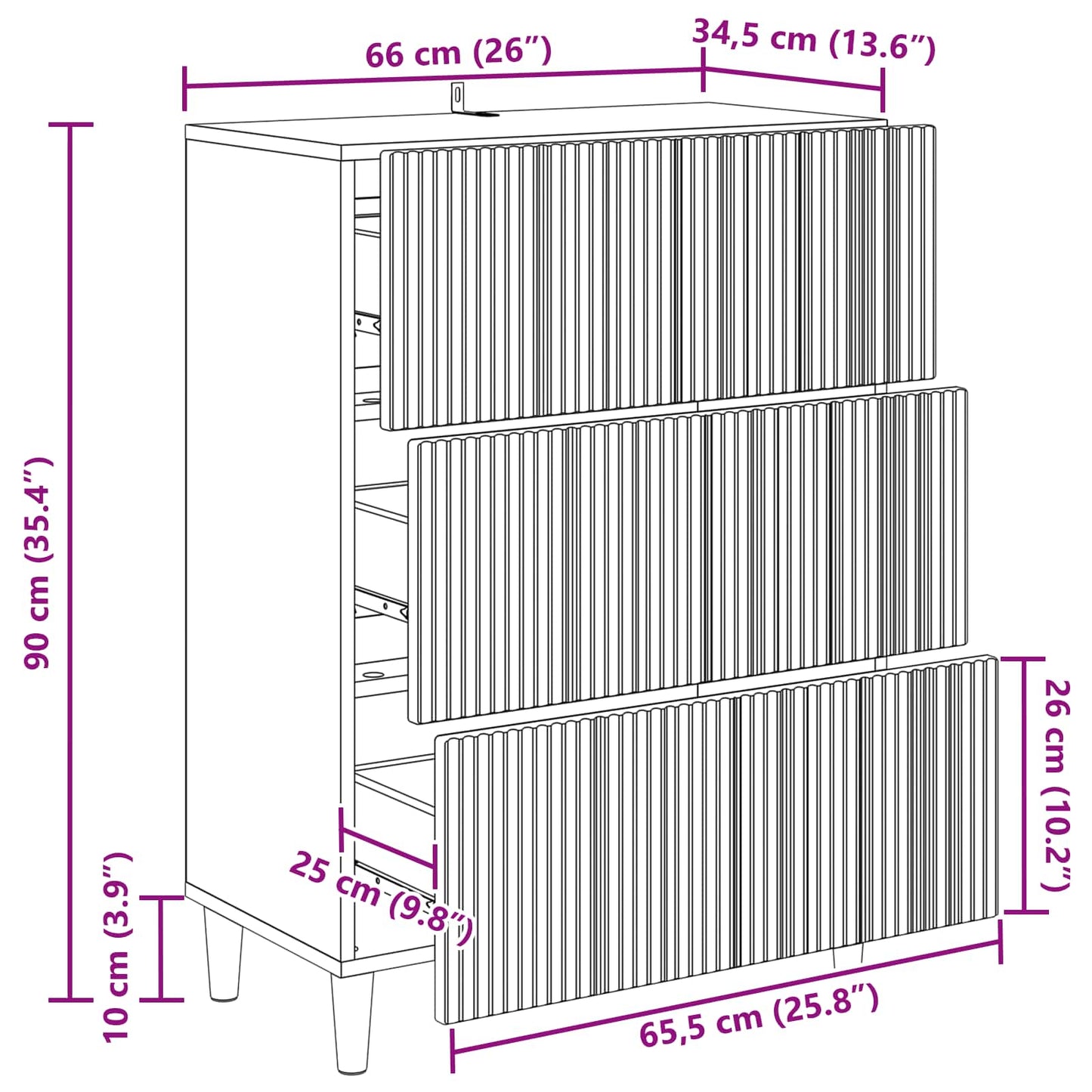 Skuffeskap Hvit 66 x 34,5 x 90 cm Konstruert tre