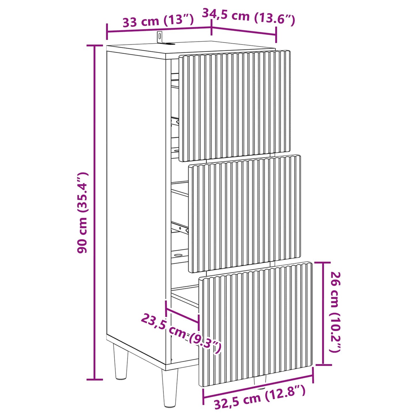 Skuffeskap Hvit 33 x 34,5 x 90 cm Konstruert tre
