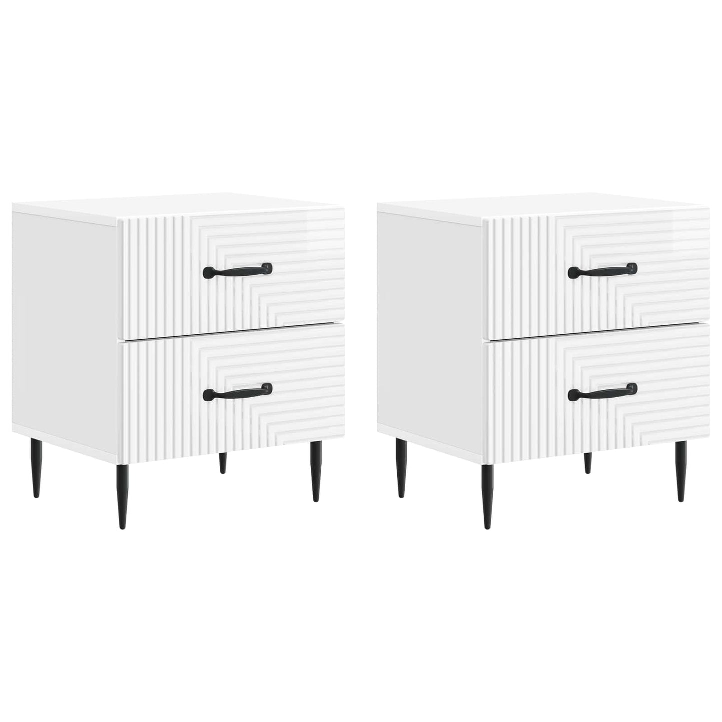 Nattbordskap med skuff 2 pcs Høgglans hvit 43 x 34,5 x 47,5 cm