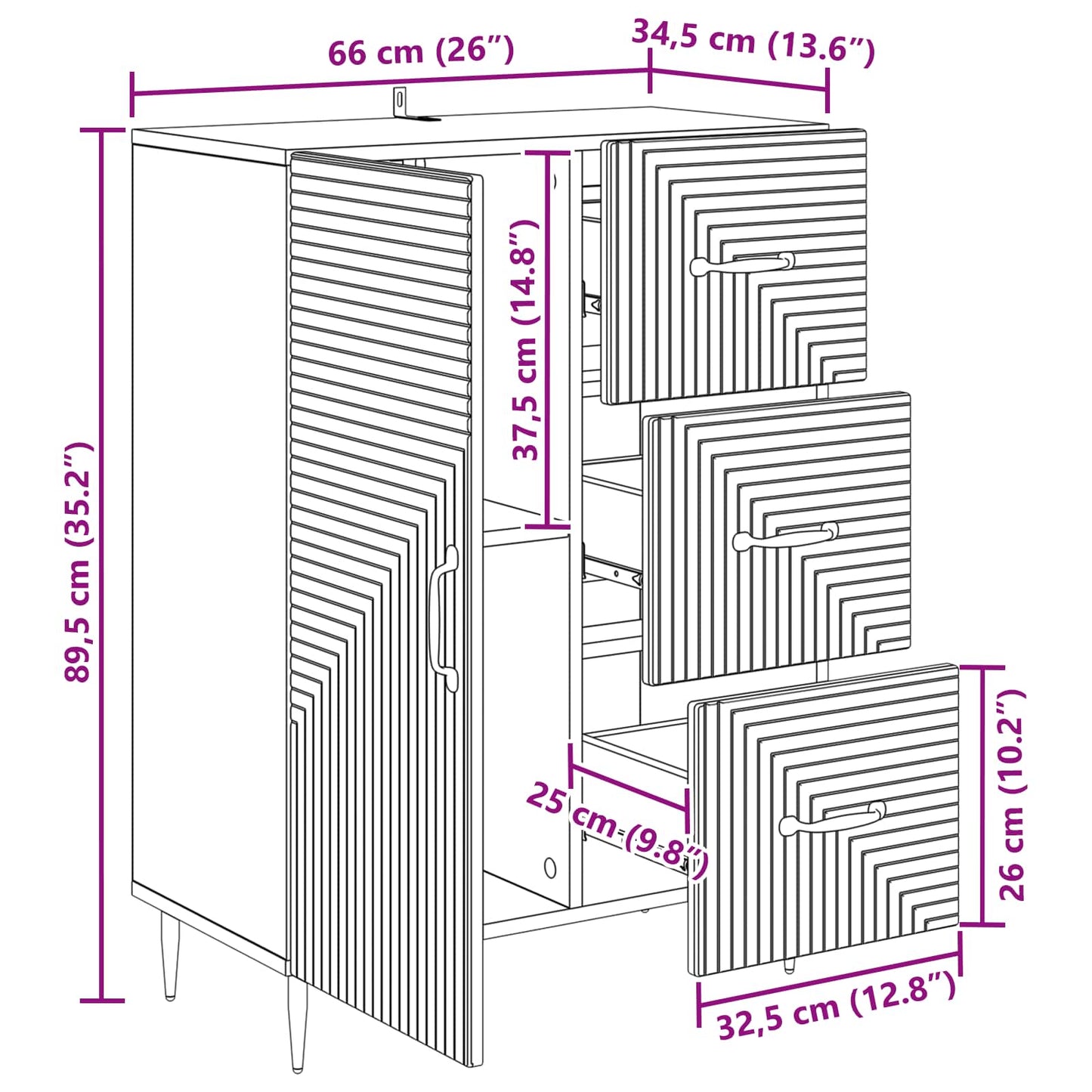 Serviesskap med skuff Hvit 66 x 34,5 x 89,5 cm Konstruert tre