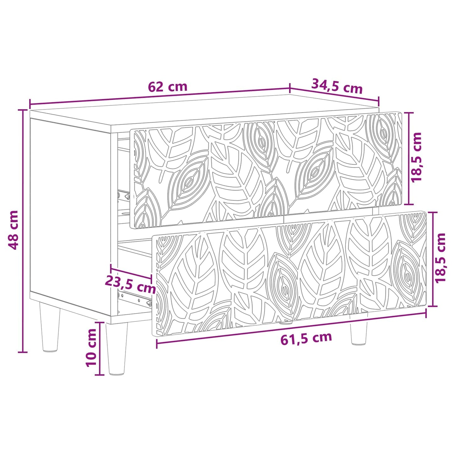 Nattbord Høgglans hvit 62 x 34,5 x 48 cm Konstruert tre