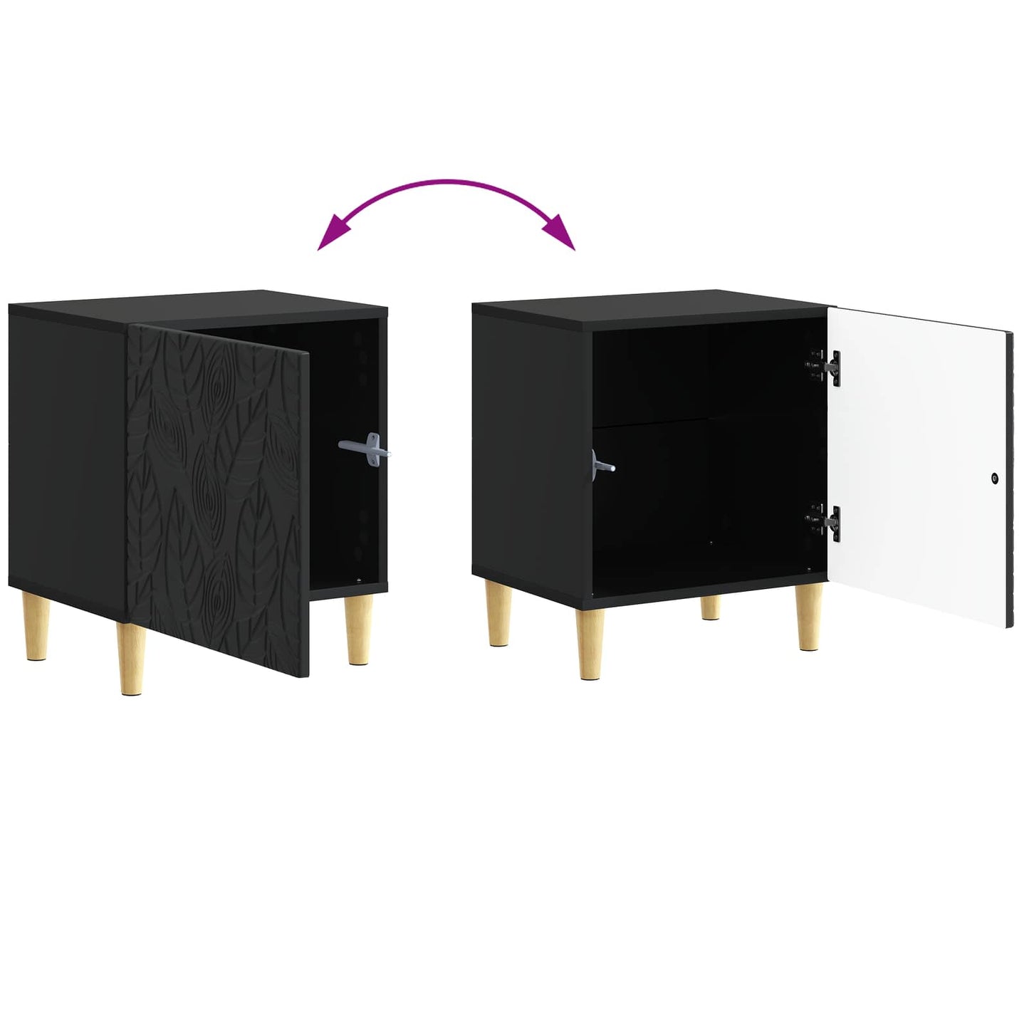 Nattbord 2 pcs Svart 43 x 34,5 x 50 cm Konstruert tre