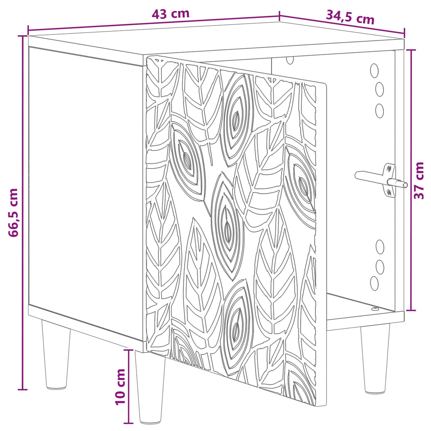 Nattbord Gammelt tre 43 x 34,5 x 50 cm Konstruert tre