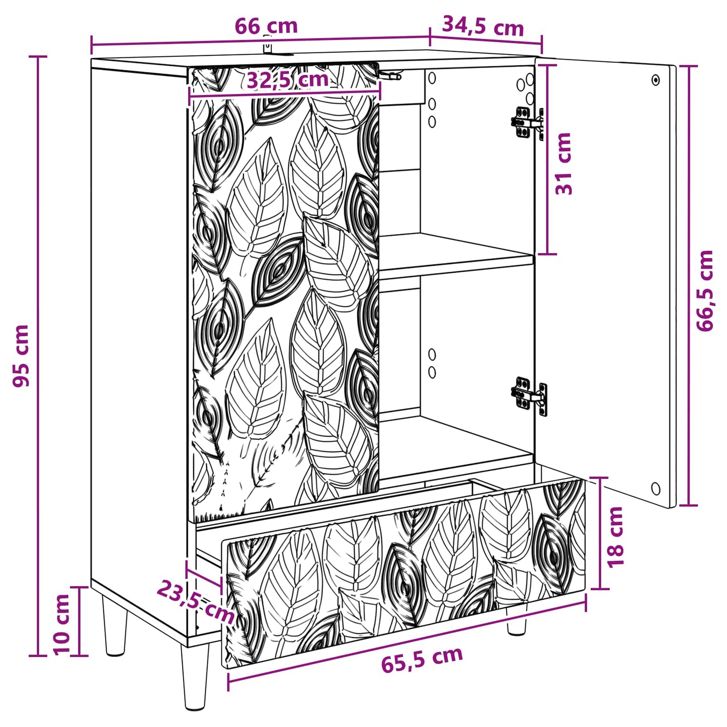 Serviesskap Svart 66 x 34,5 x 95 cm Konstruert tre