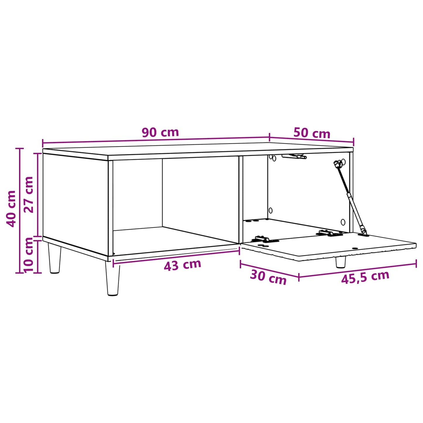 Kaffebord Høgglans hvit 90 x 50 x 40 cm Konstruert tre
