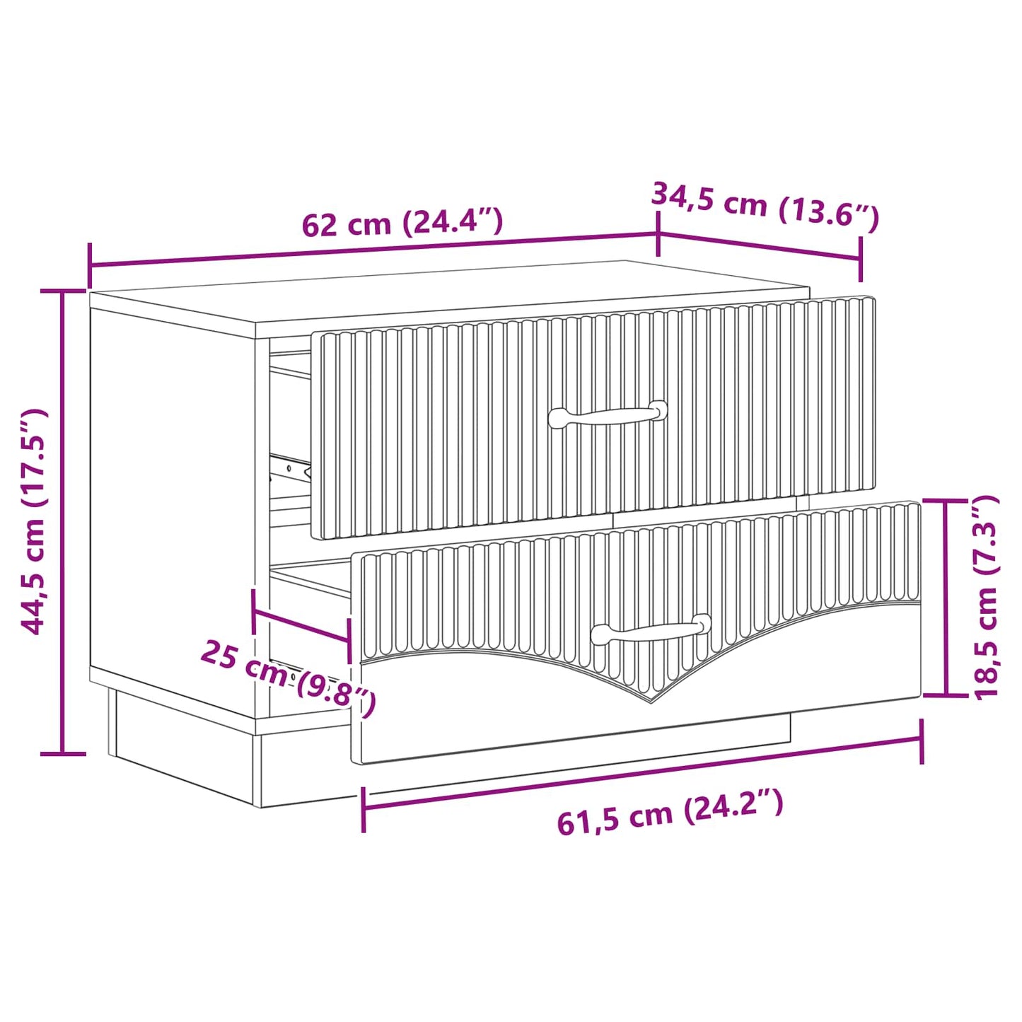 Nattbordskap Høgglans hvit 62 x 34,5 x 44,5 cm Konstruert tre