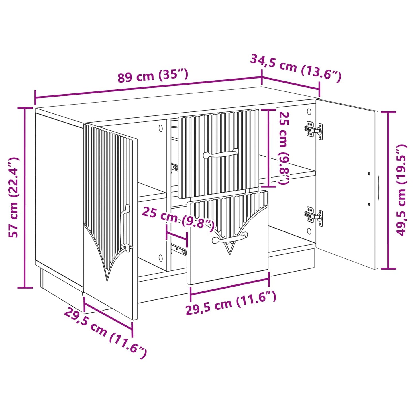 Serviesskap med skuff Hvit 89 x 34,5 x 57 cm Konstruert tre