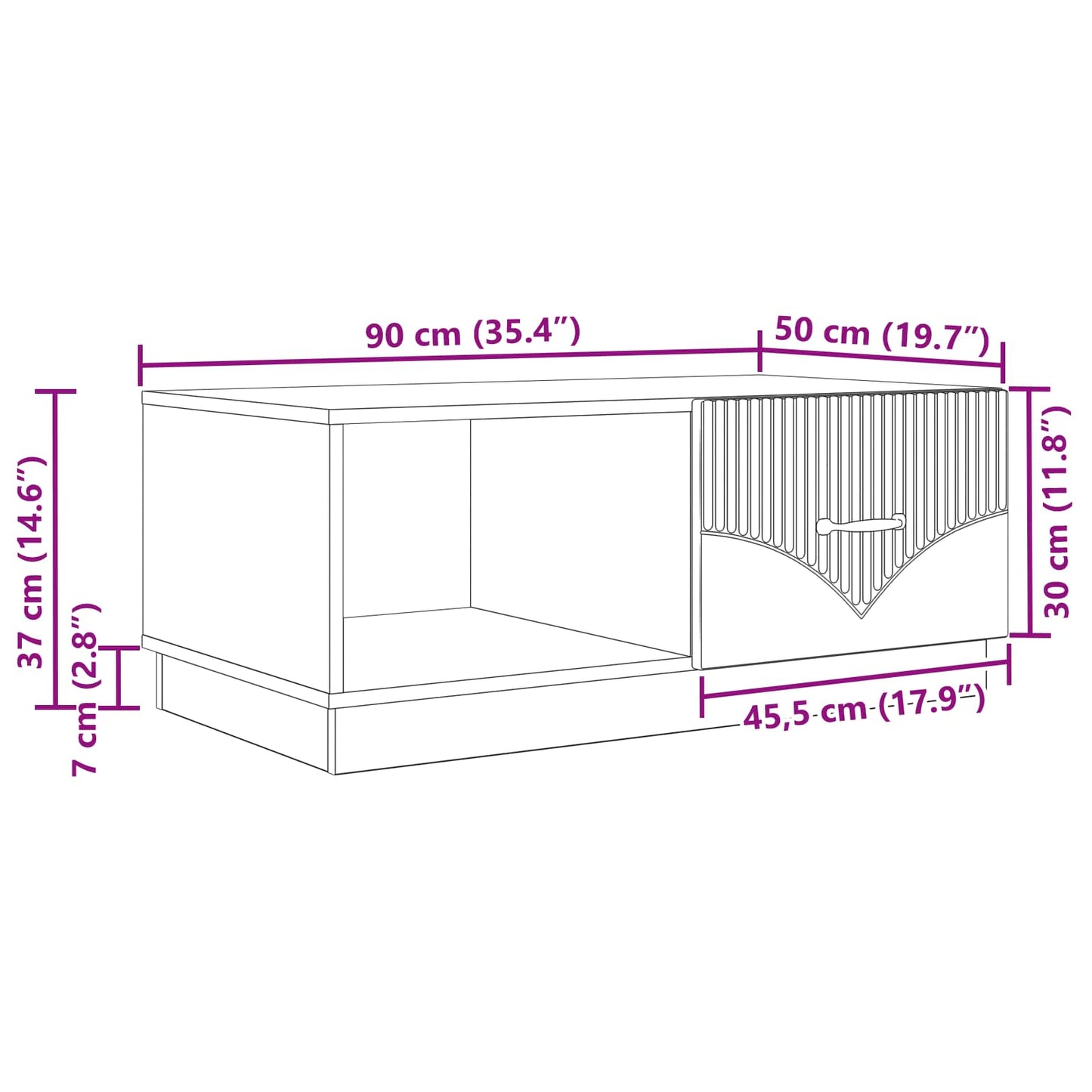 Kaffebord Hvit 90 x 50 x 37 cm Konstruert tre