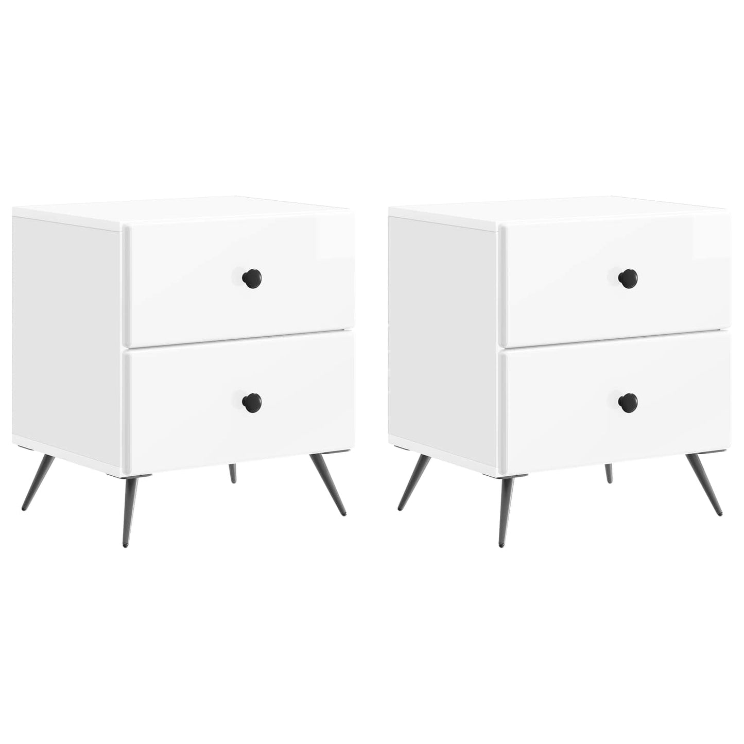 Nattbordskap med skuff 2 pcs Høgglans hvit 43 x 34,5 x 47,5 cm
