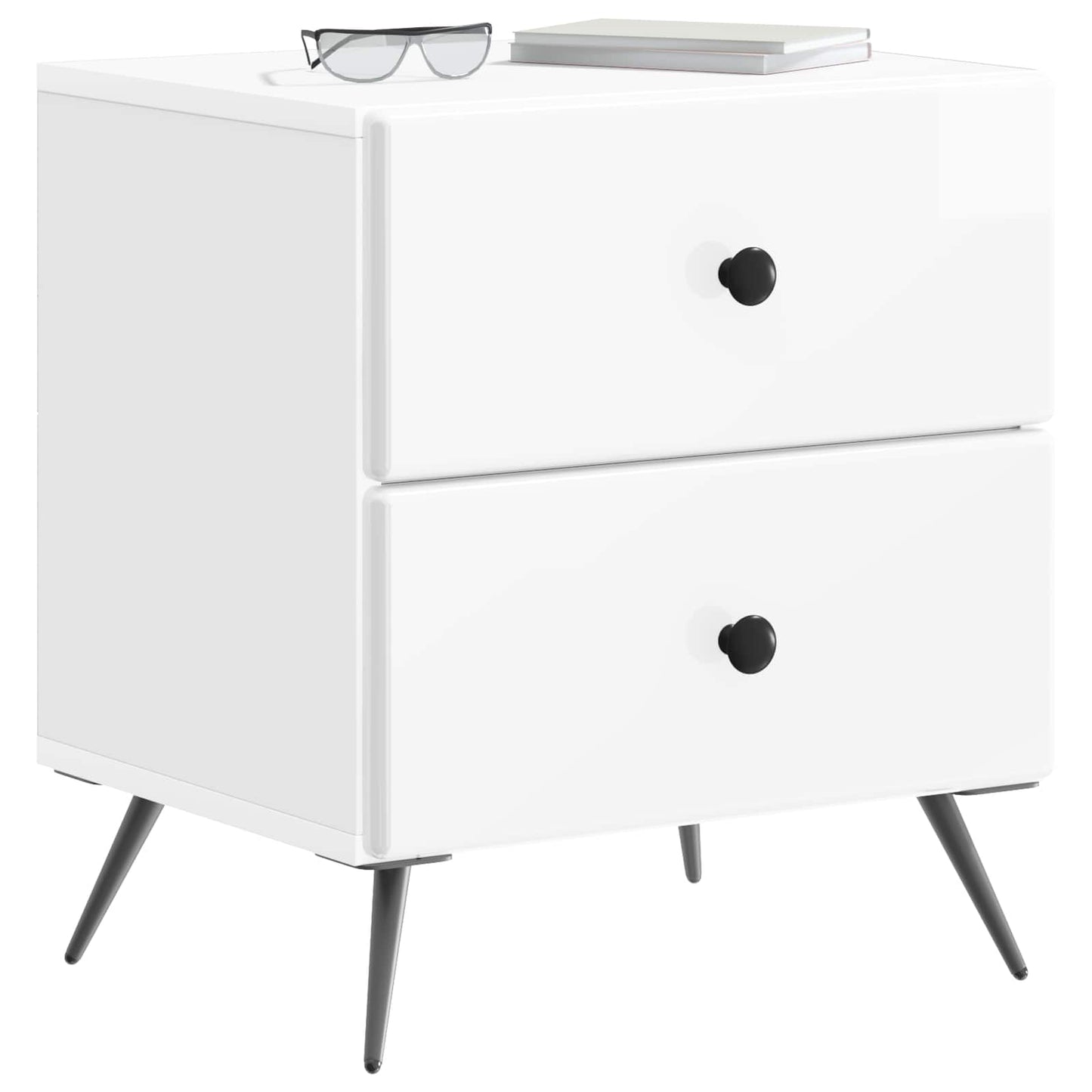 Nattbordskap med skuff 2 pcs Høgglans hvit 43 x 34,5 x 47,5 cm