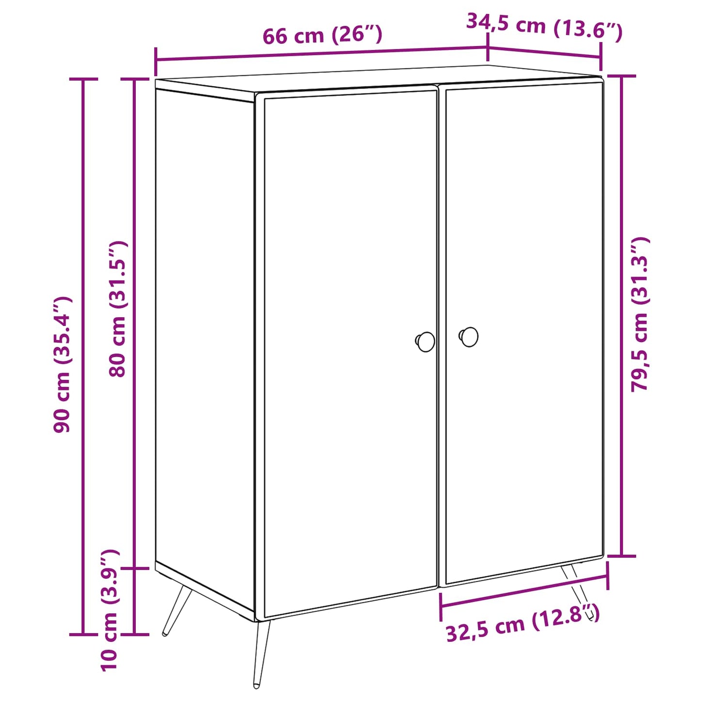Serviesskap Hvit 66 x 34,5 x 90 cm Konstruert tre