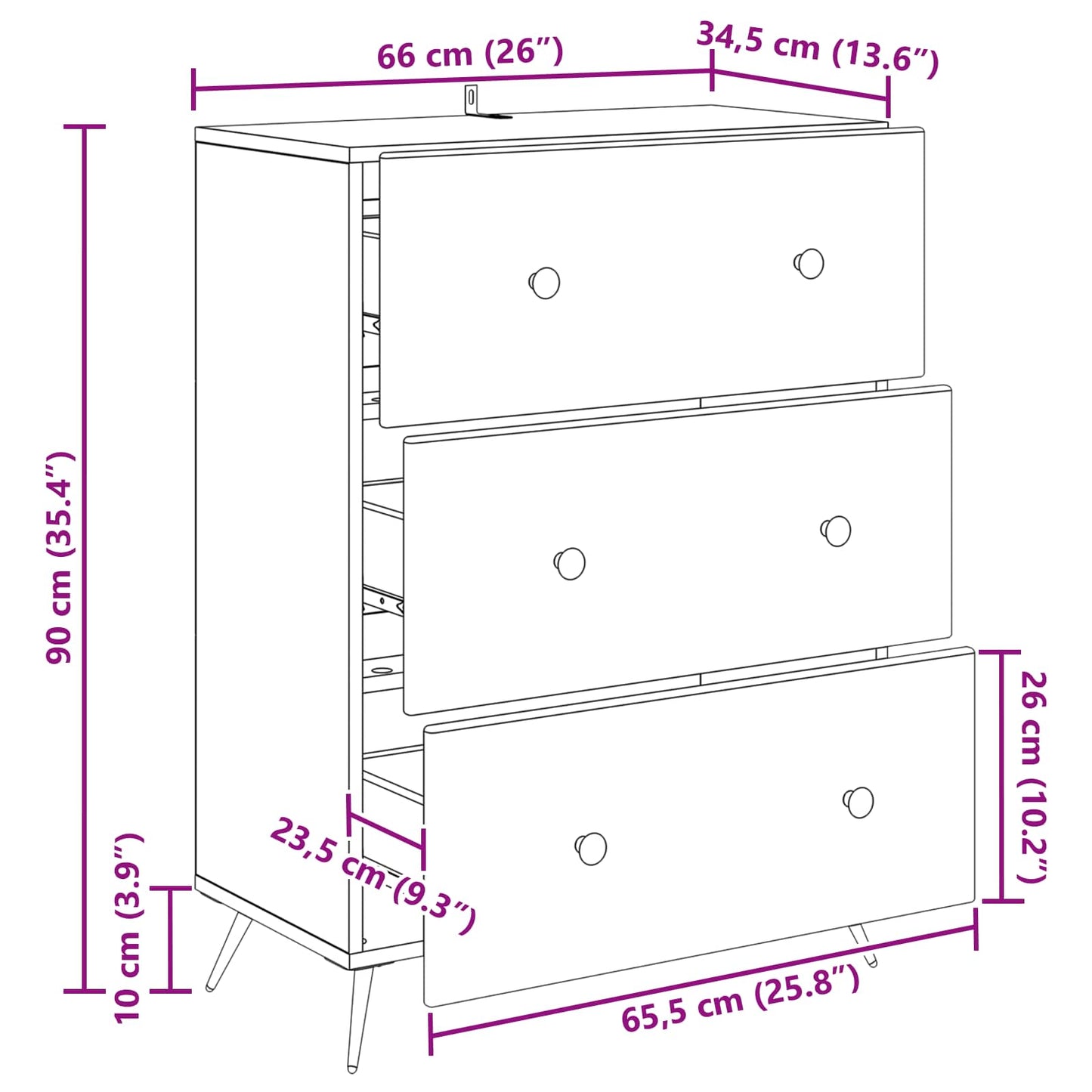 Skuffeskap Hvit 66 x 34,5 x 90 cm Konstruert tre
