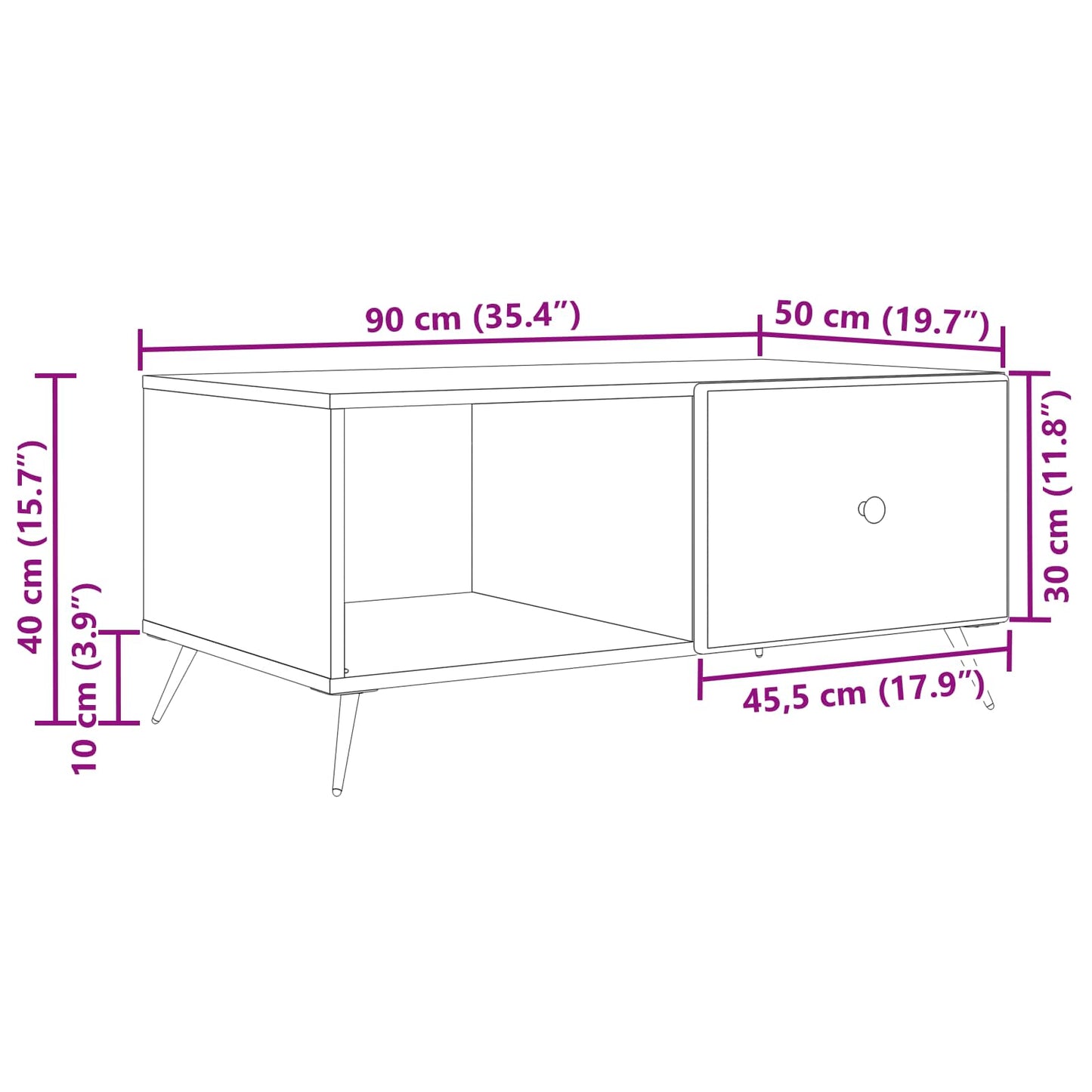 Kaffebord Hvit 90 x 50 x 40 cm Konstruert tre