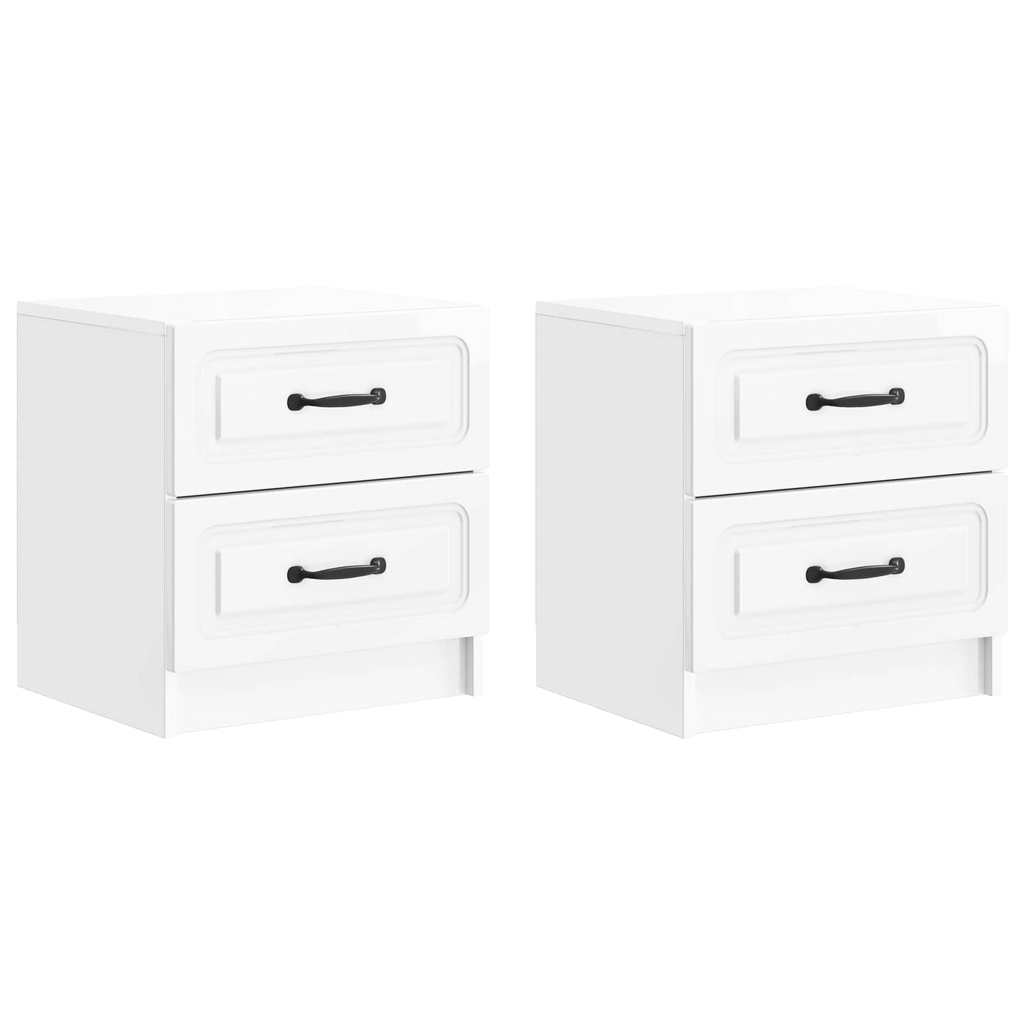 Nattbordskap med skuff 2 pcs Høgglans hvit 43 x 34,5 x 44,5 cm