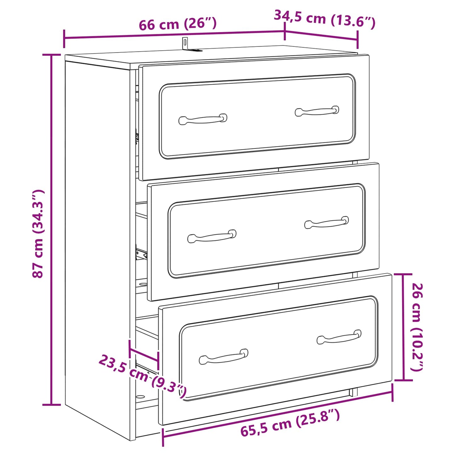 Skuffeskap Hvit 66 x 34,5 x 87 cm Konstruert tre