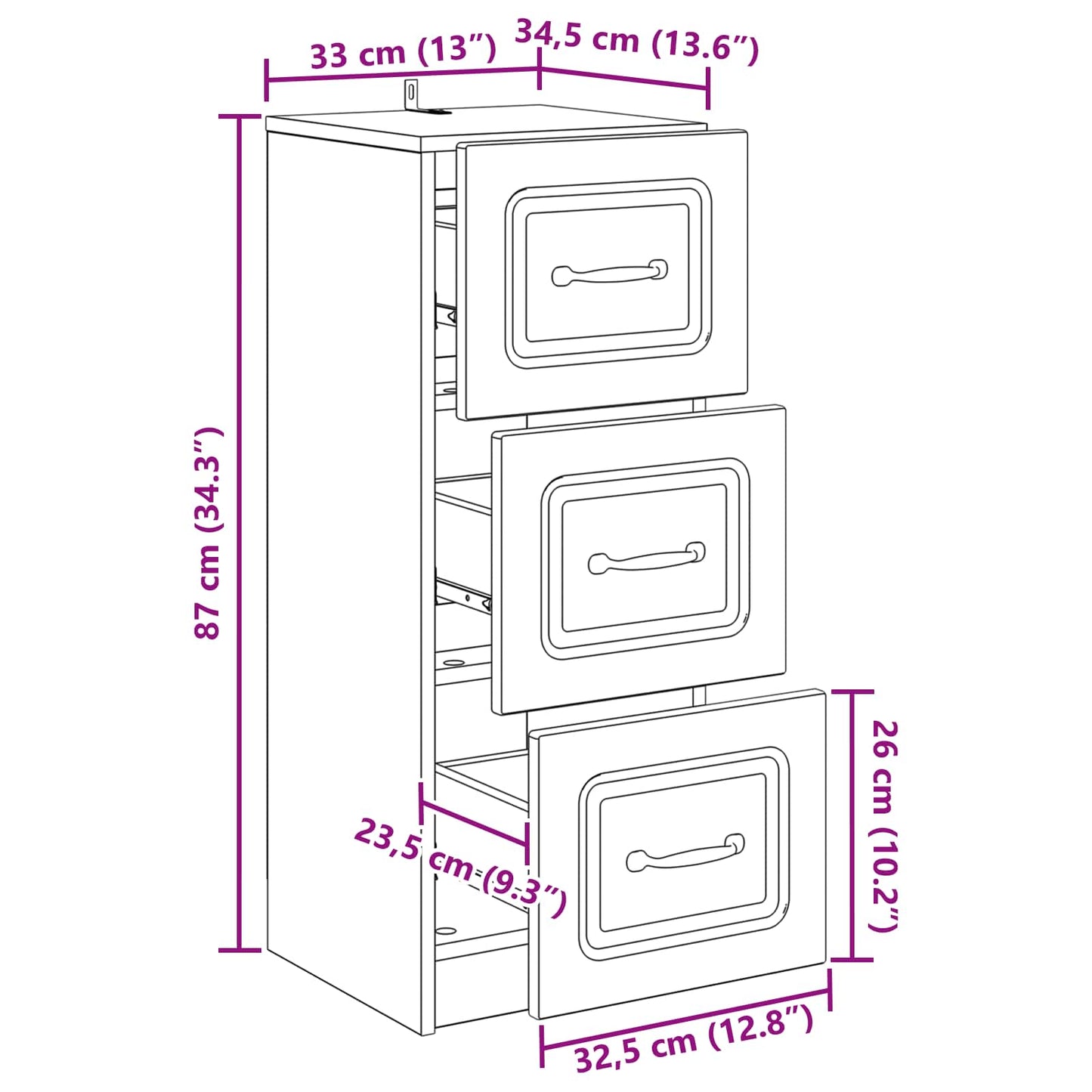 Skuffeskap Svart 33 x 34,5 x 87 cm Konstruert tre