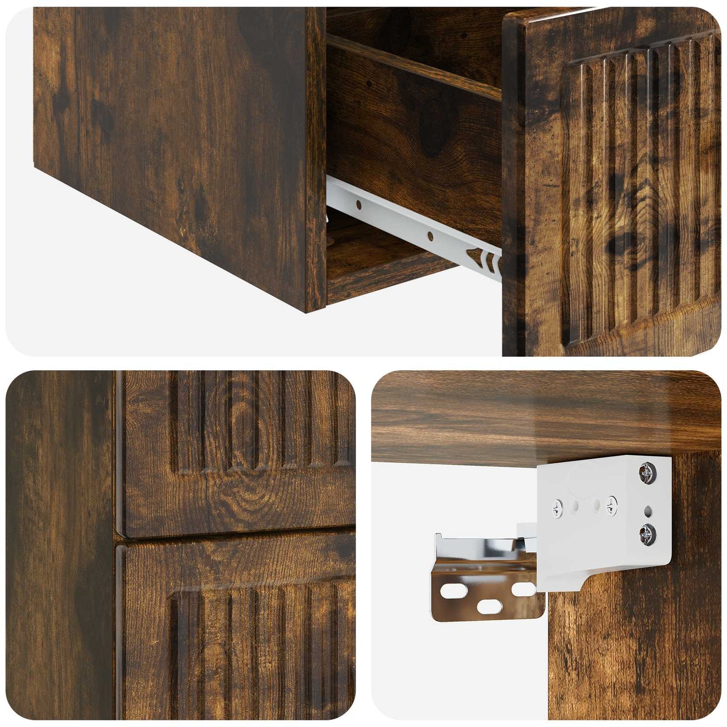 Vegghengt Nattbord Røkt Eik 33 x 34,5 x 40 cm Konstruert tre