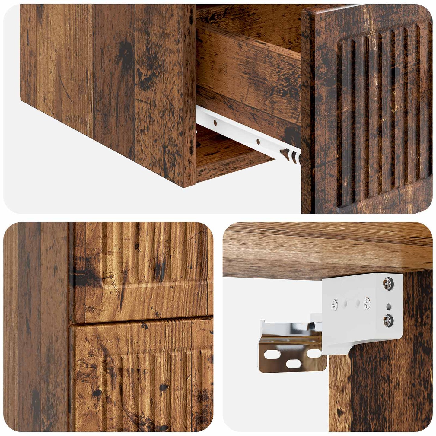 Vegghengt Nattbord 2 pcs Gammelt tre 33 x 34,5 x 40 cm