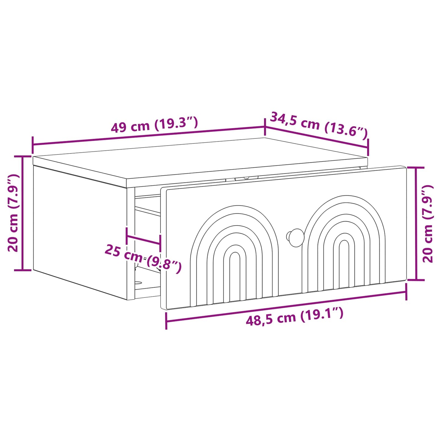 Vegghengt Nattbord Svart 49 x 34,5 x 20 cm Konstruert tre