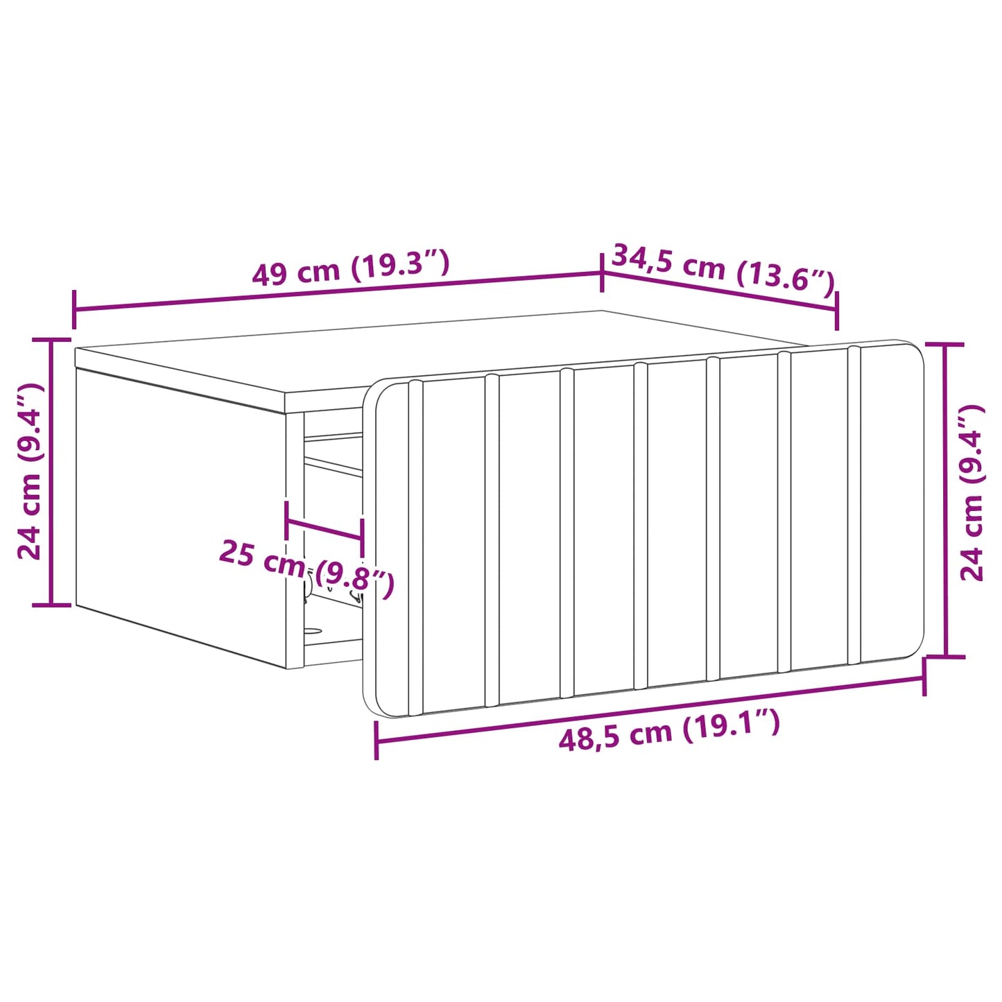 Vegghengt Nattbord 2 pcs Svart 49 x 34,5 x 24 cm Konstruert tre
